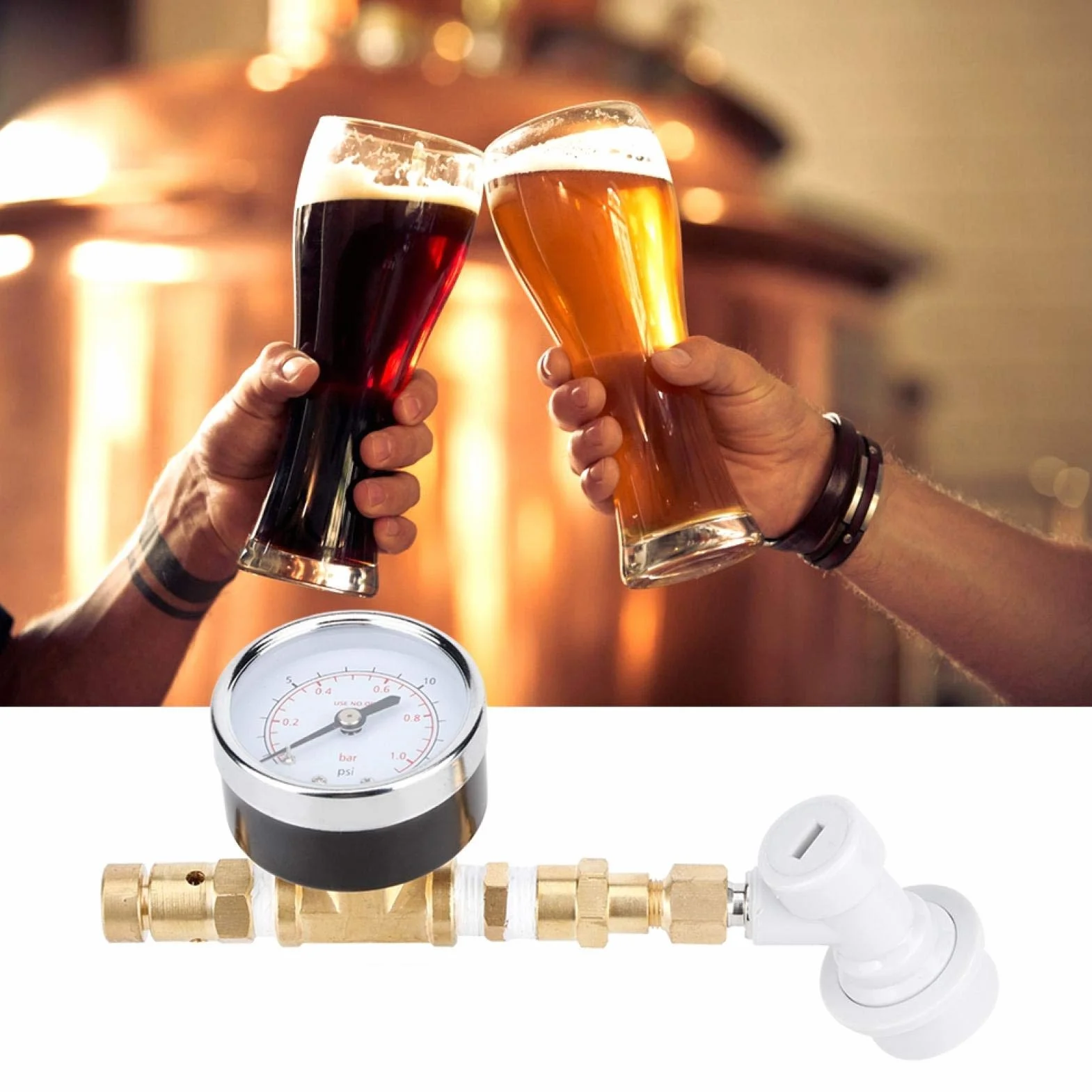 Regulowany zawór bezpieczeństwa z manometrem 0-15 psi (0-1 bar) do homebrew