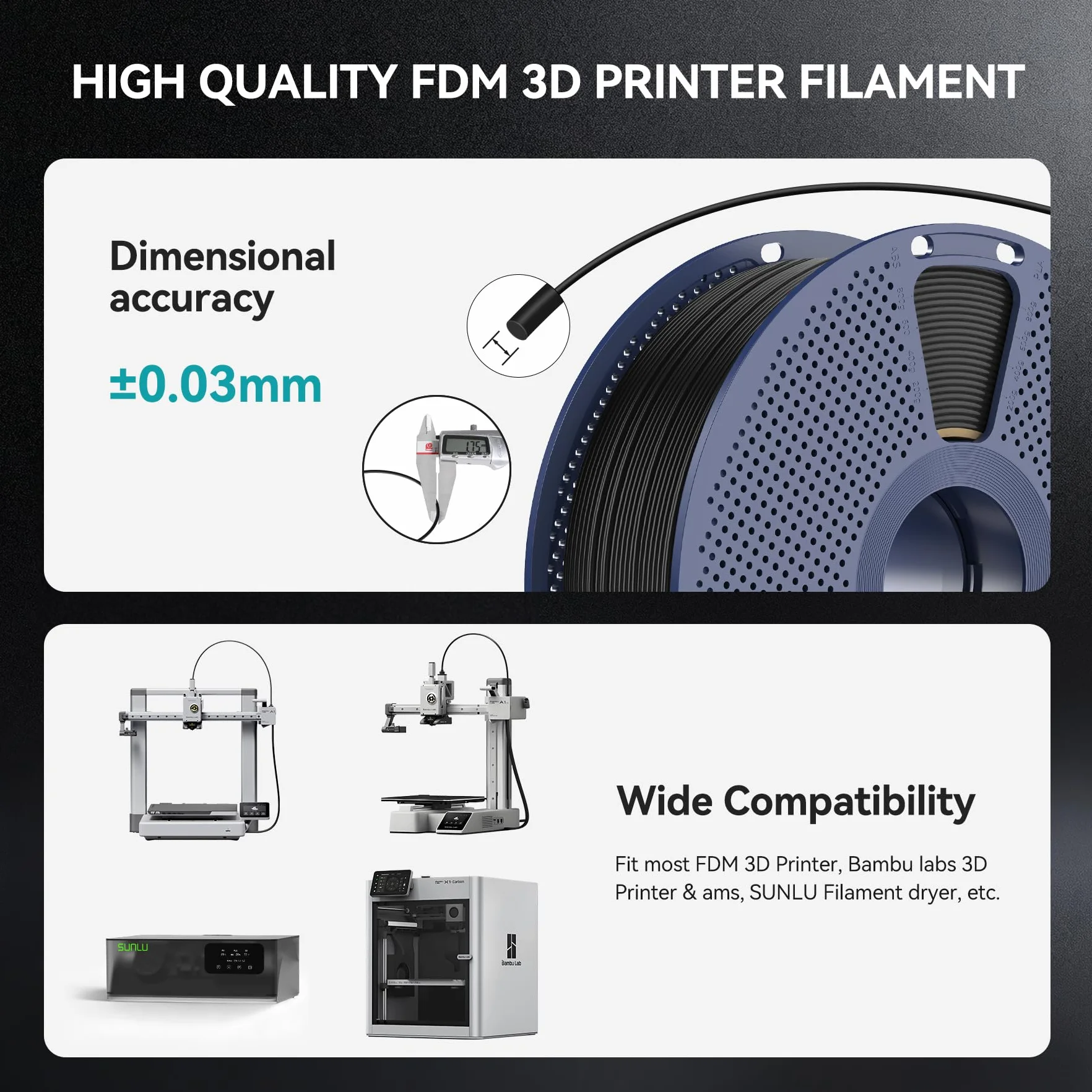 SUNLU 2KG TPU 3D Druku Filament 1,75 mm, przemysłowy klasy 95A TPU,odporny na zużycie, elastyczny, owysokiej sprężystości, łatwy do drukowania, dokładność ±0,03 mm,1kg,2 Szpule,Czarny+Czarny