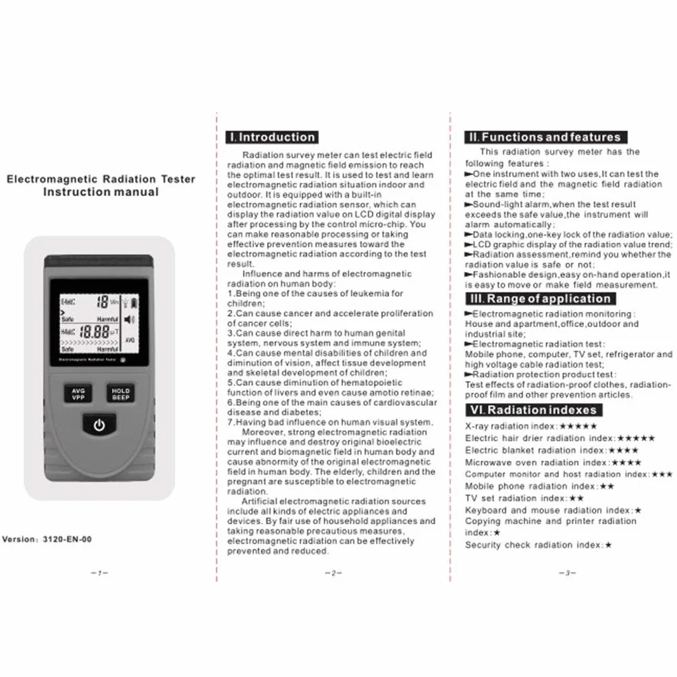 Detektor promieniowania, cyfrowy detektor promieniowania elektromagnetycznego GM3120, cyfrowy detektor promieniowania LCD, tester EMF, przepustowość testowa 5 Hz-3500 MHz