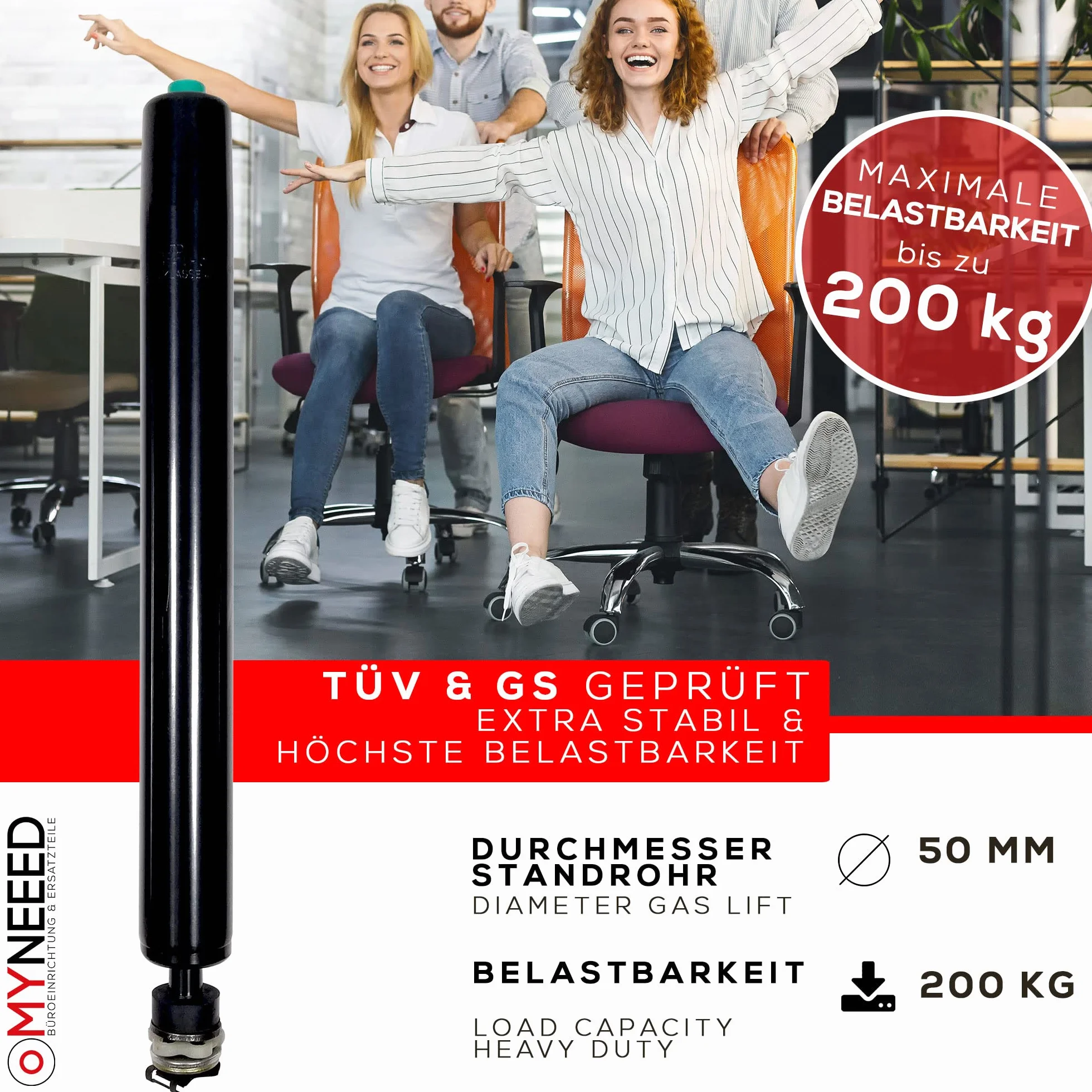 Tłok gazowy do krzesła biurowego 250 mm z certyfikatem TÜV GS