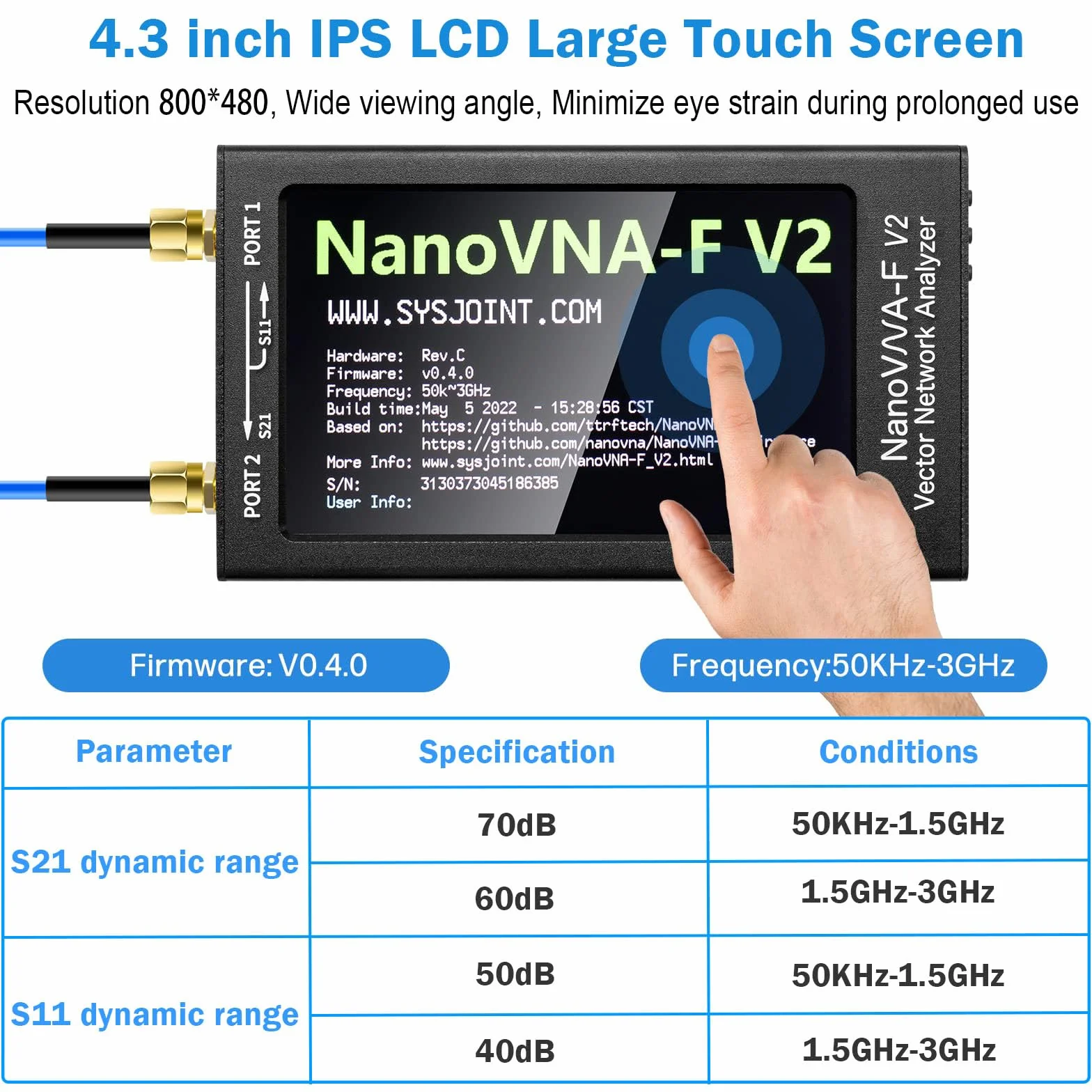 AURSINC NanoVNA-F V2 Vector Network Analyzer 4,3 cala 50KHz-3GHz HF VHF UHF VNA Analizator anten