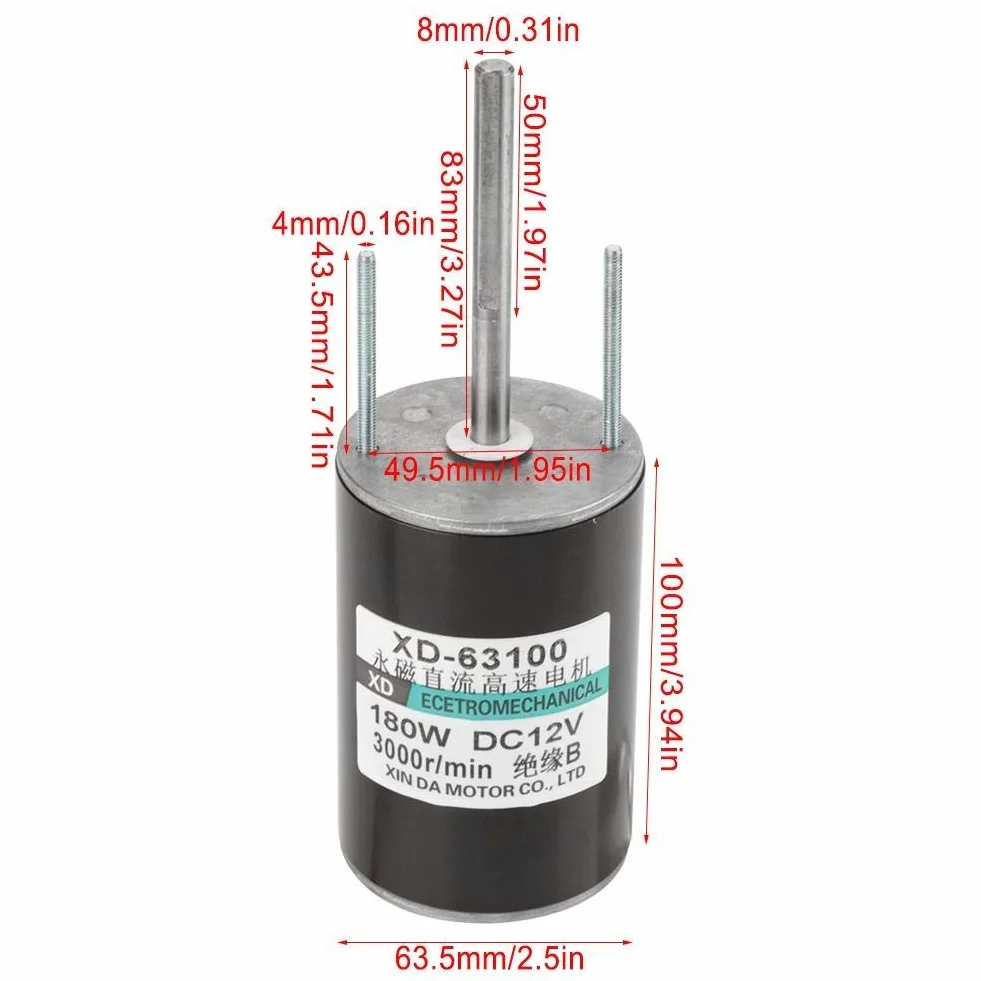 Silnik prądu stałego XD-63100 12/24 V 150 W duża prędkość CW/CCW do generatora DIY