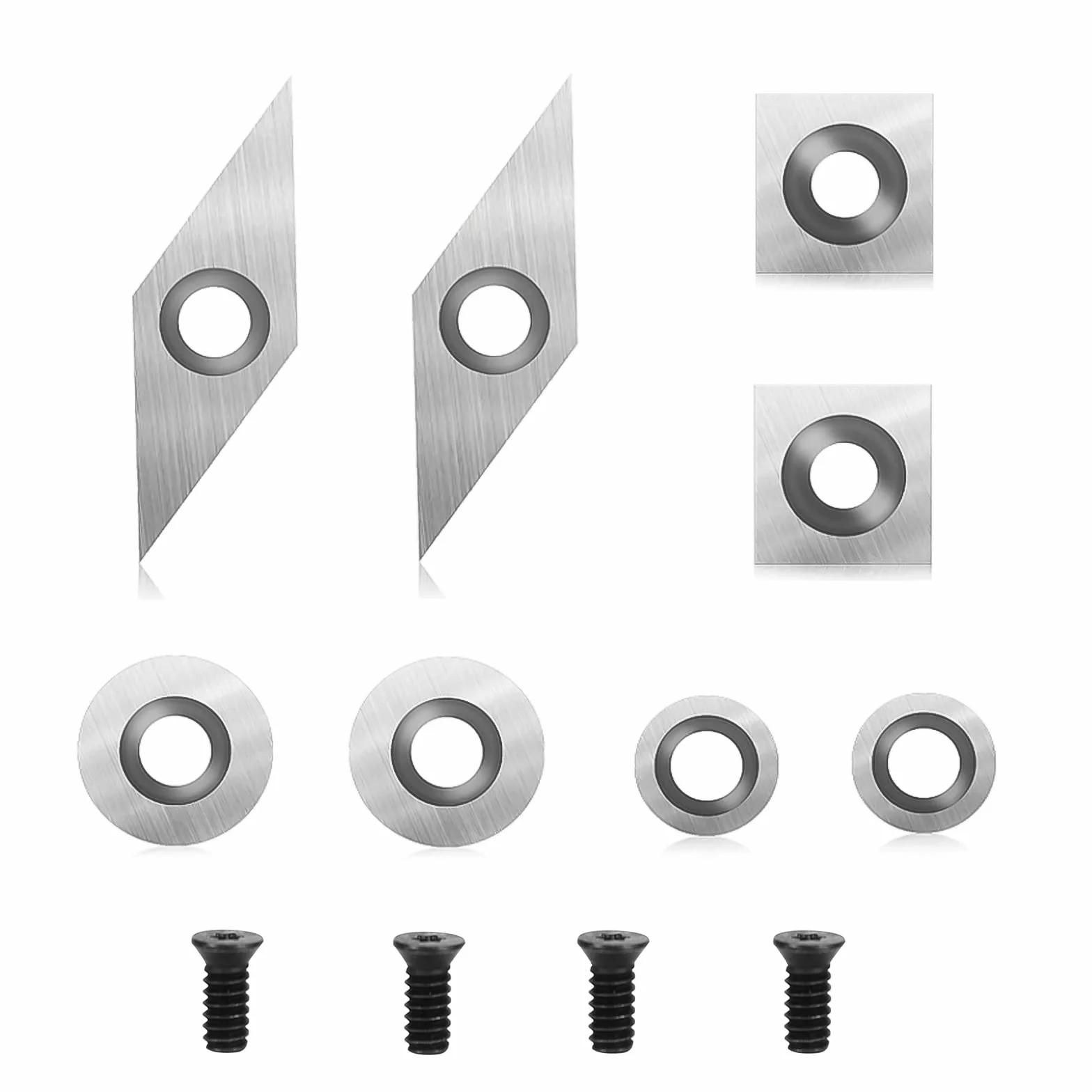 Zestaw płytek z twardego metalu do dłut tokarskich, 8 sztuk frezów z twardego metalu CNC, narzędzie tokarskie ze śrubami M4, wkładki z twardego metalu (kwadratowe, okrągłe, diamentowe)