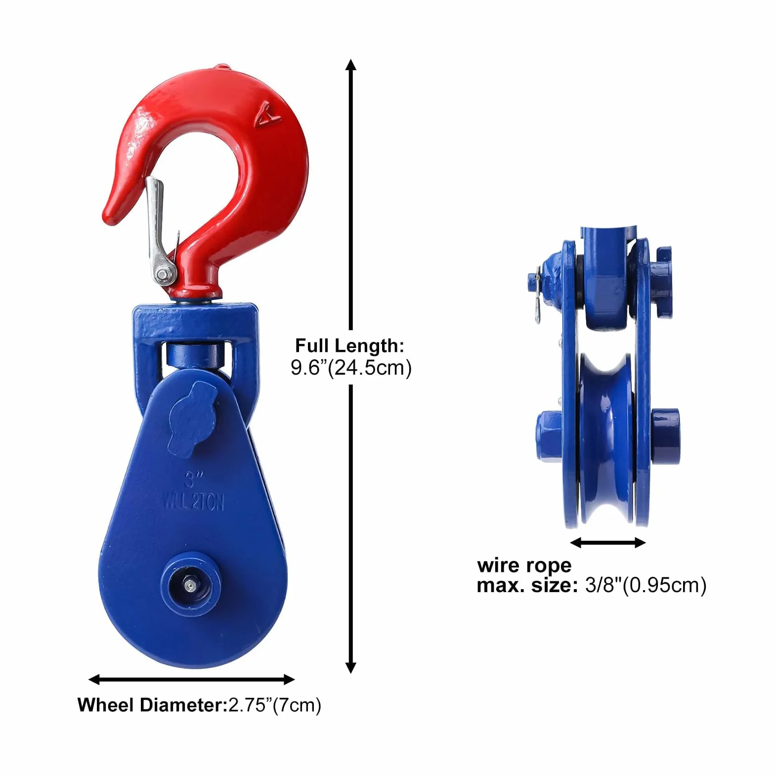 BOOMSTART 2 t rolki zwrotne z obrotowym hakiem do liny drucianej 9 mm stal