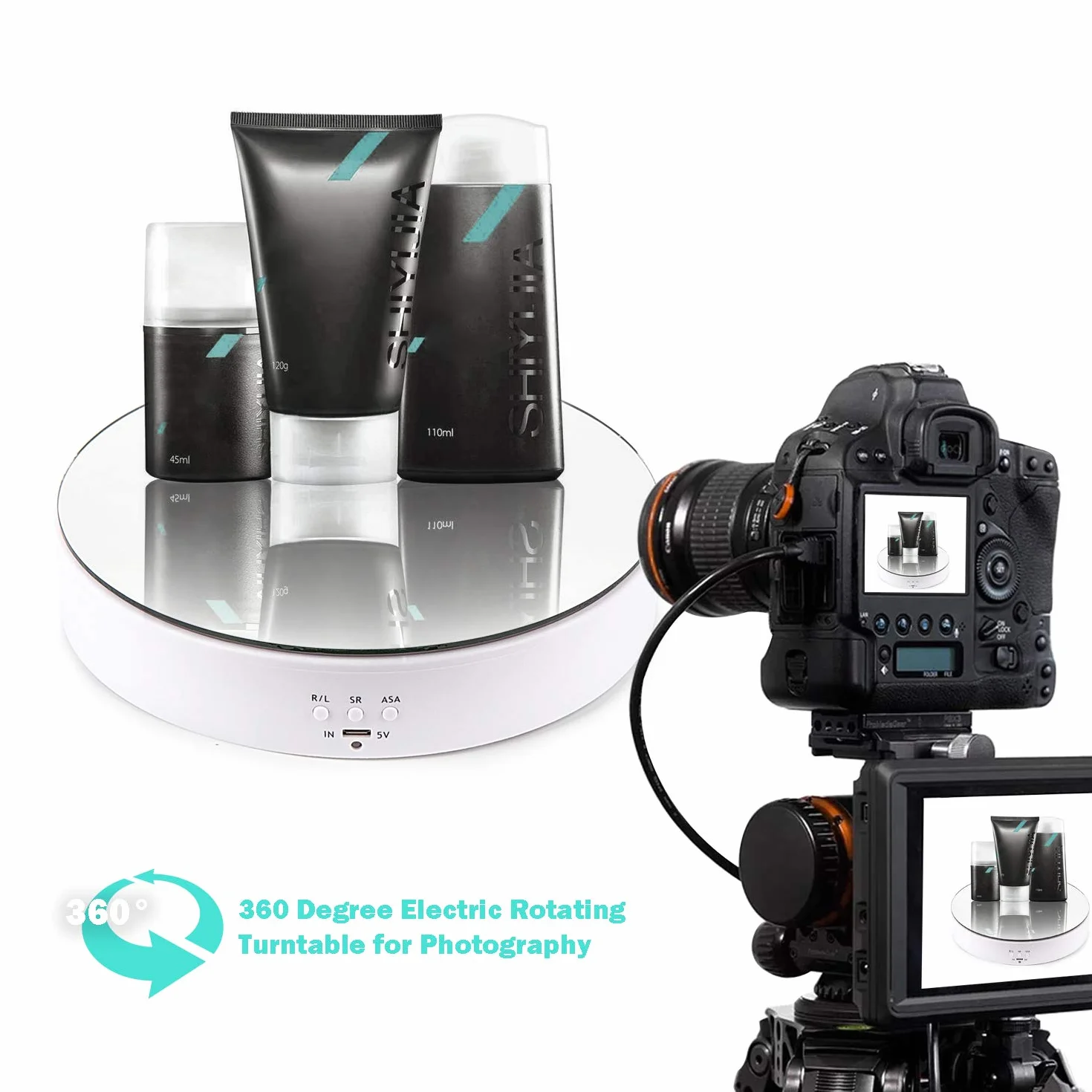 Leadleds Zmotoryzowany obrotowy stojak ekspozycyjny, obciążenie 19,6 cm / 4,5 kg, obracany o 360 stopni stojak gramofonowy do pokazów produktów fotograficznych, biżuterii, zegarków, modeli 3D, ciast,