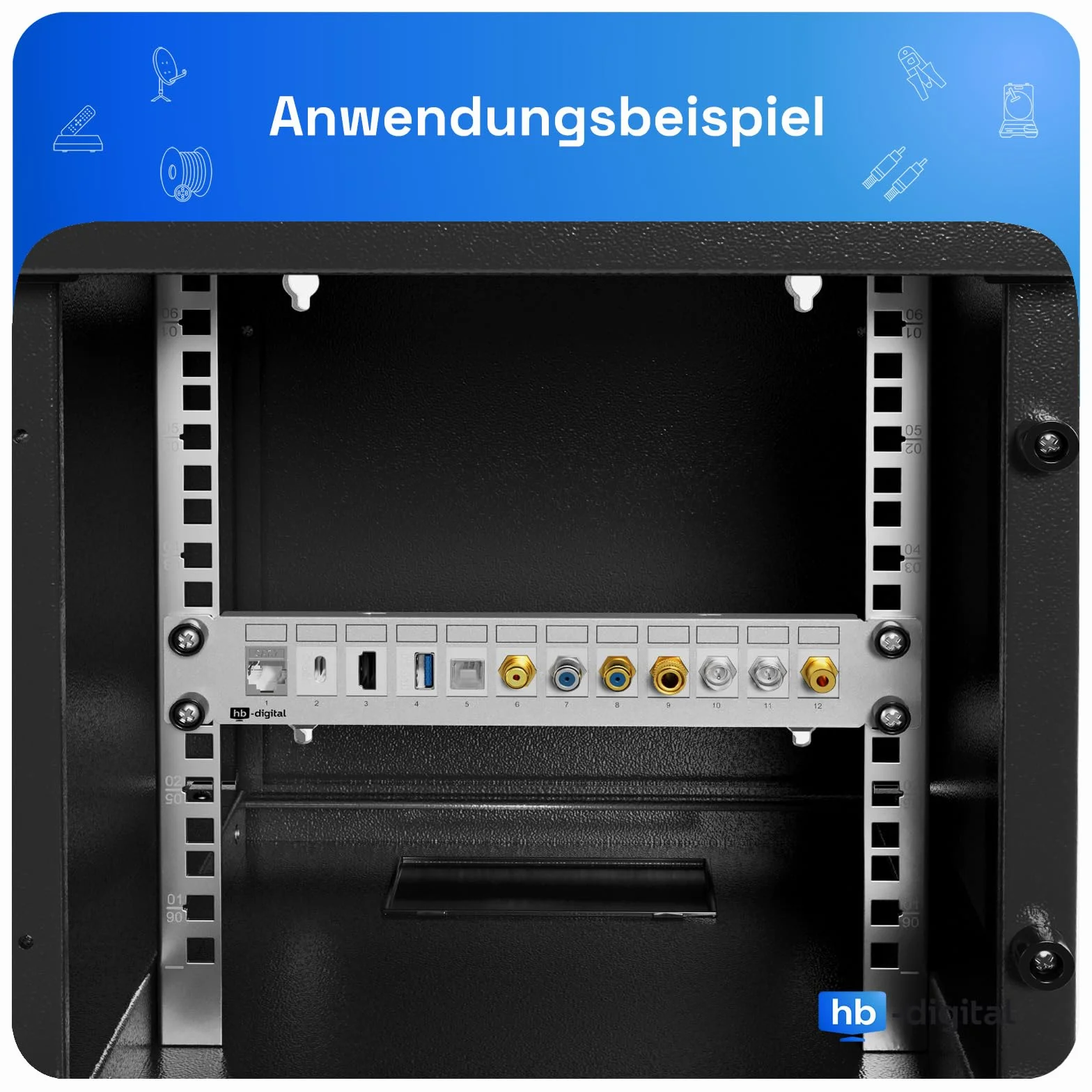 Panel krosowy 12 portów 1HE CAT 8 Keystone RJ45 Ethernet LAN 40 Gbit 10" jasnoszary