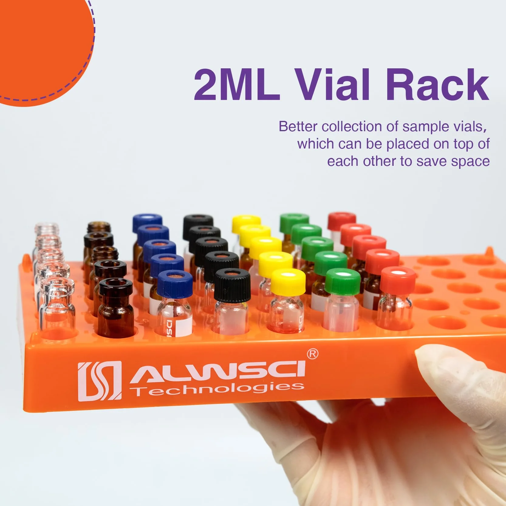 ALWSCI Uchwyt na butelki 2 ml, Stojak na probówki 50 otworów 12 mm