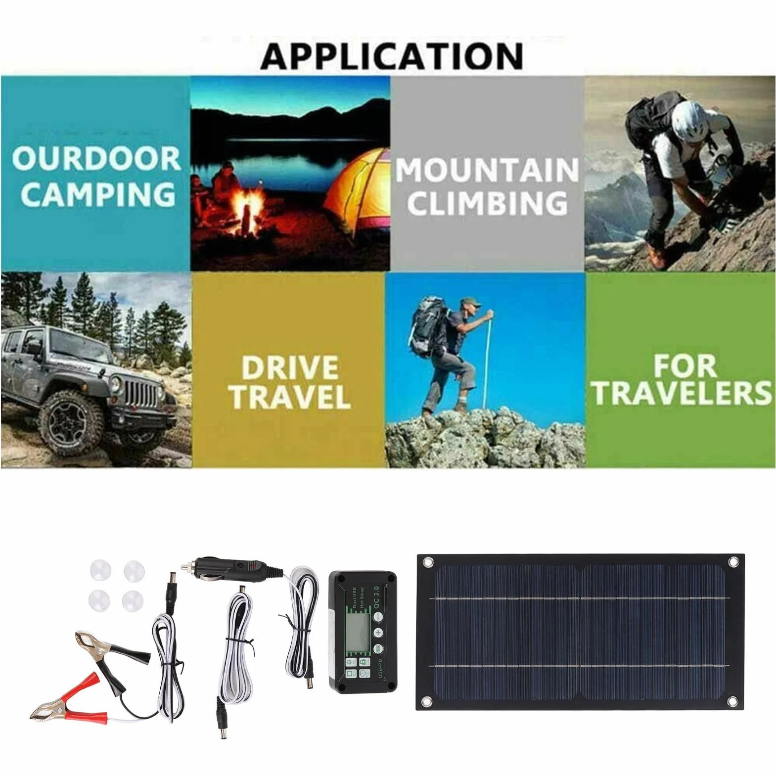 600 W Solar Panelu Ładowarka Monokrystaliczny Krzem 100A Zestaw Kontrolera ładowania z przedłużaczką Klipsów Akumulatorów i Klips o Ring Terminal Fit RV Car Camp Off Grid Aplikacje