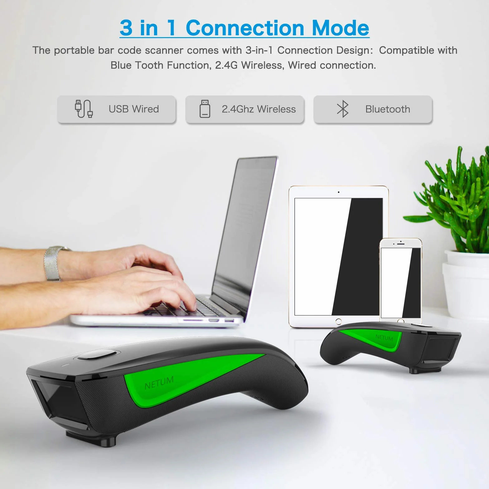 NETUM C740 bezprzewodowy skaner kodów kreskowych kompatybilny z Bluetooth, mała kieszonkowa skaner USB 1D do zapasów, czytnik obrazów kodów kreskowych do tabletu iPhone iPad Android iOS PC POS