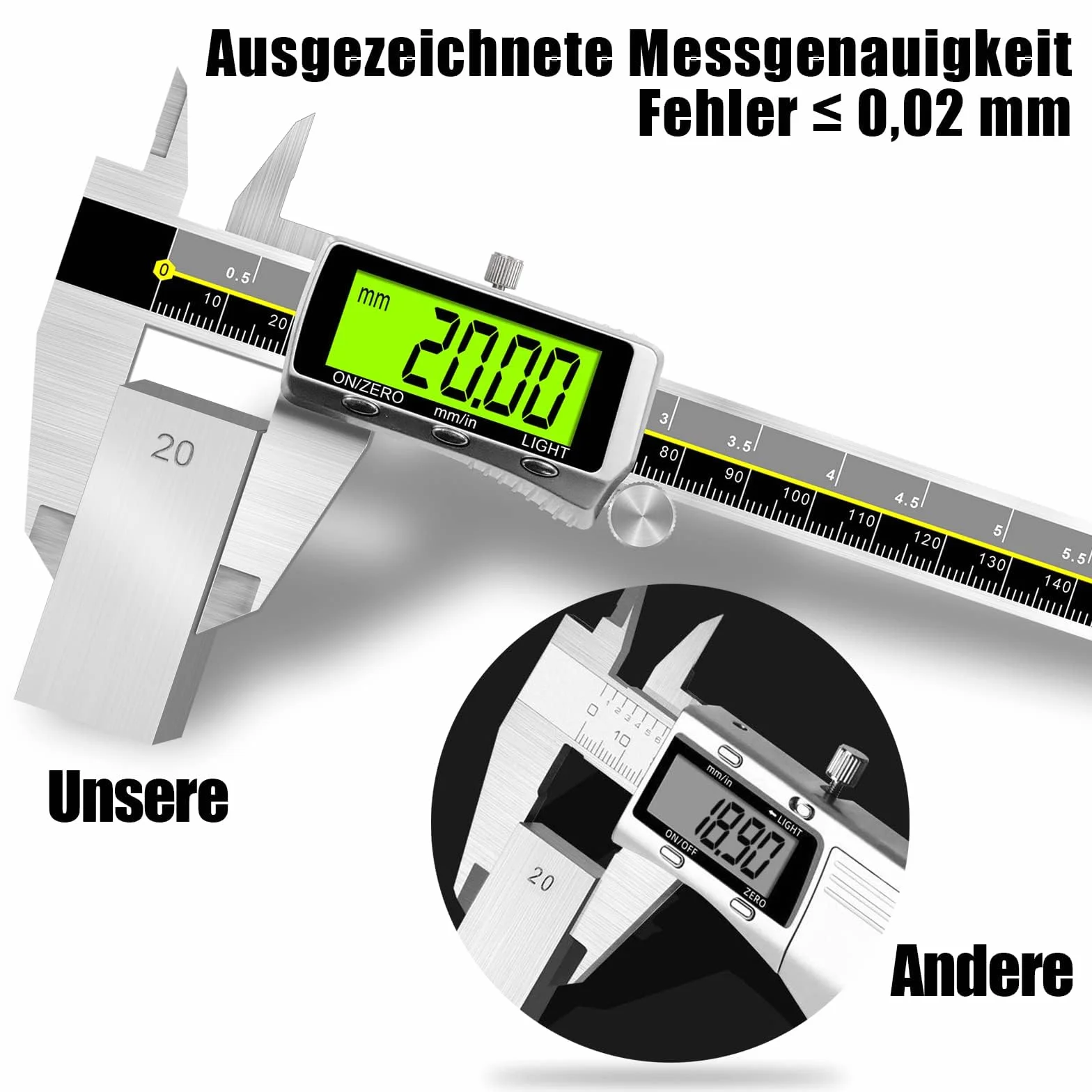 Cyfrowa suwmiarka z podświetleniem, precyzyjna suwmiarka cyfrowa 150 mm ze stali nierdzewnej, wodoszczelny wyświetlacz LCD i pomiar głębokości z baterią, do użytku domowego i przemysłowego