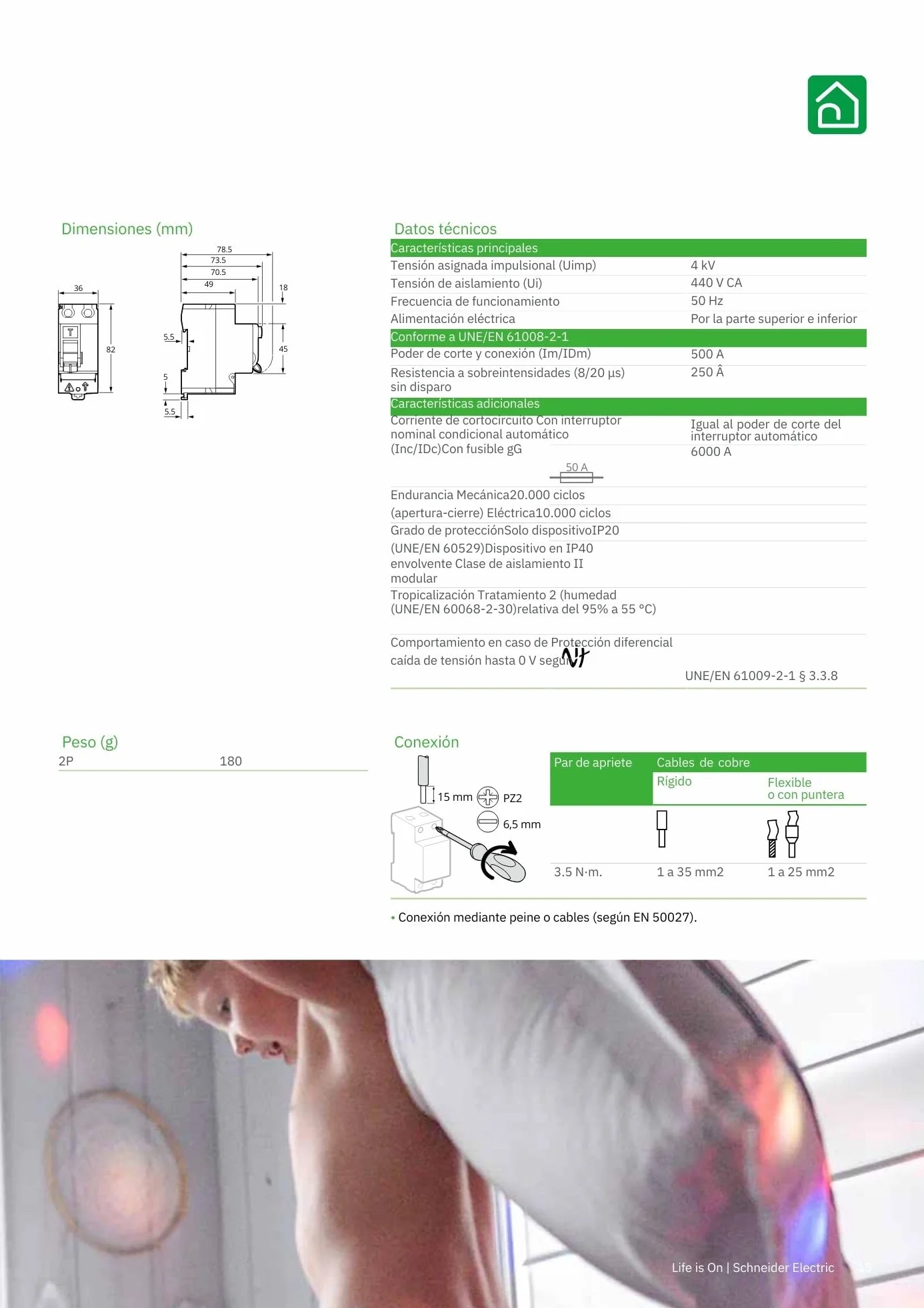 RASMACOR | Przełącznik różnicowy 2P 40A 30MA | R9R51240 | RESI9 | Typ AC | Czułość 30mA | Częstotliwość 50/60 Hz | Norma EN/IEC 61008-2-1 CE 2 bieguny 40 amperów