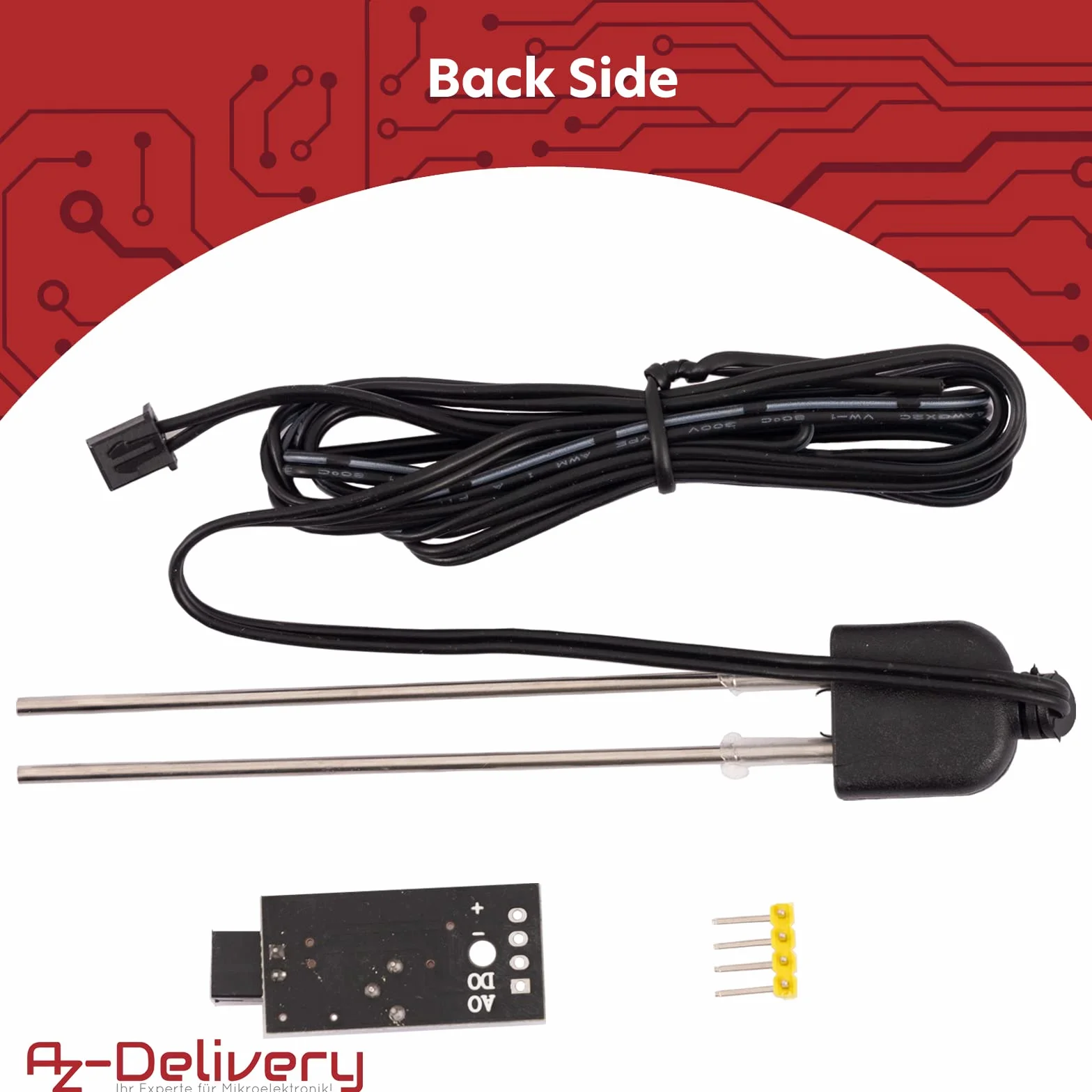 AZDelivery czujnik wilgotności gleby, detektor wilgoci i miernik wilgotności roślin z odporną na korozję sondą do automatycznego systemu nawadniania kompatybilny z Arduino i Raspberry Pi