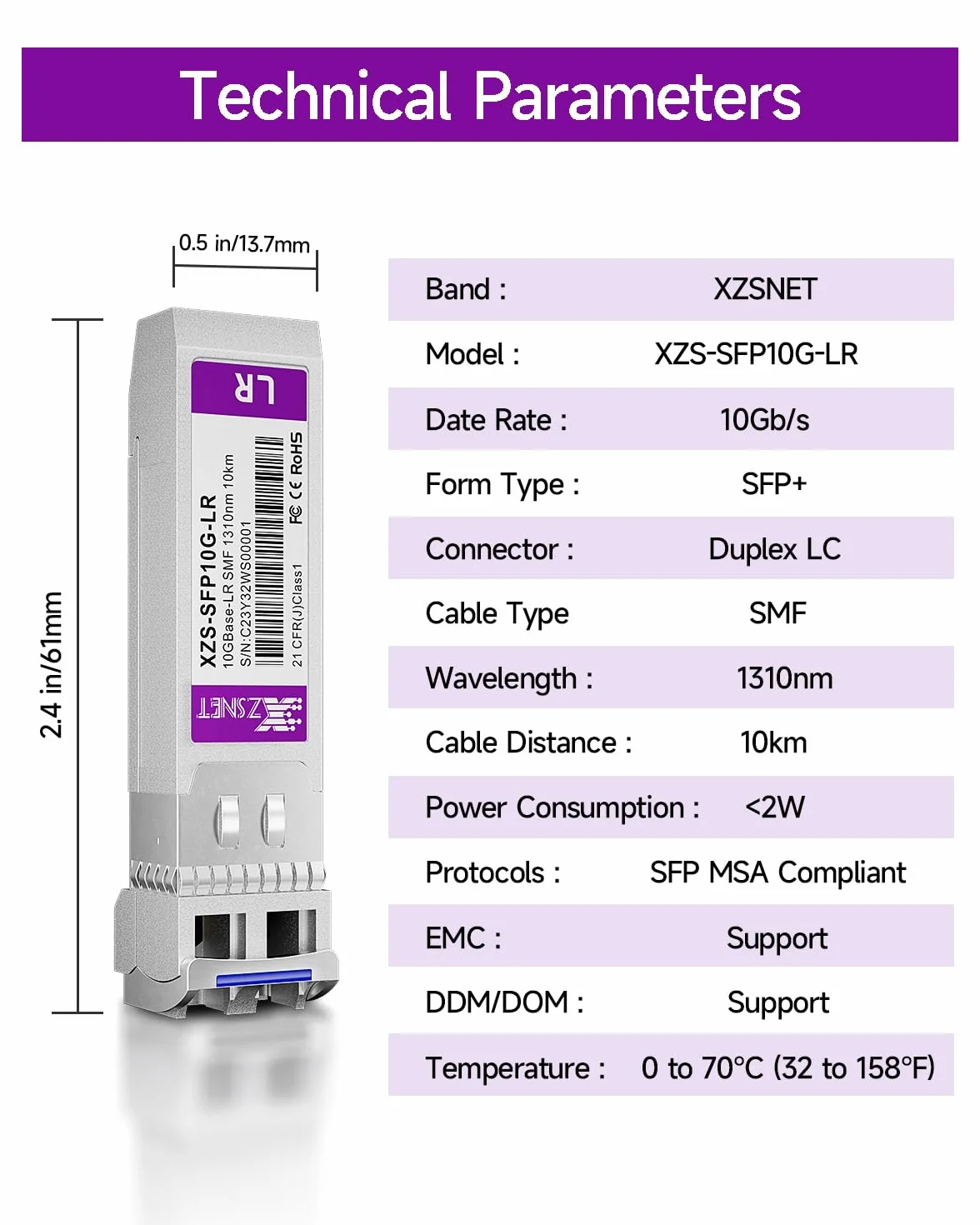 Transceiver 10GBASE-LR SFP+ jednomodowy moduł światłowodowy 10G SFP+ do LC kompatybilny z Cisco SFP-10G-LR Ubiquiti UniFi UF-SM-10G Mikrotik S+31DLC10D