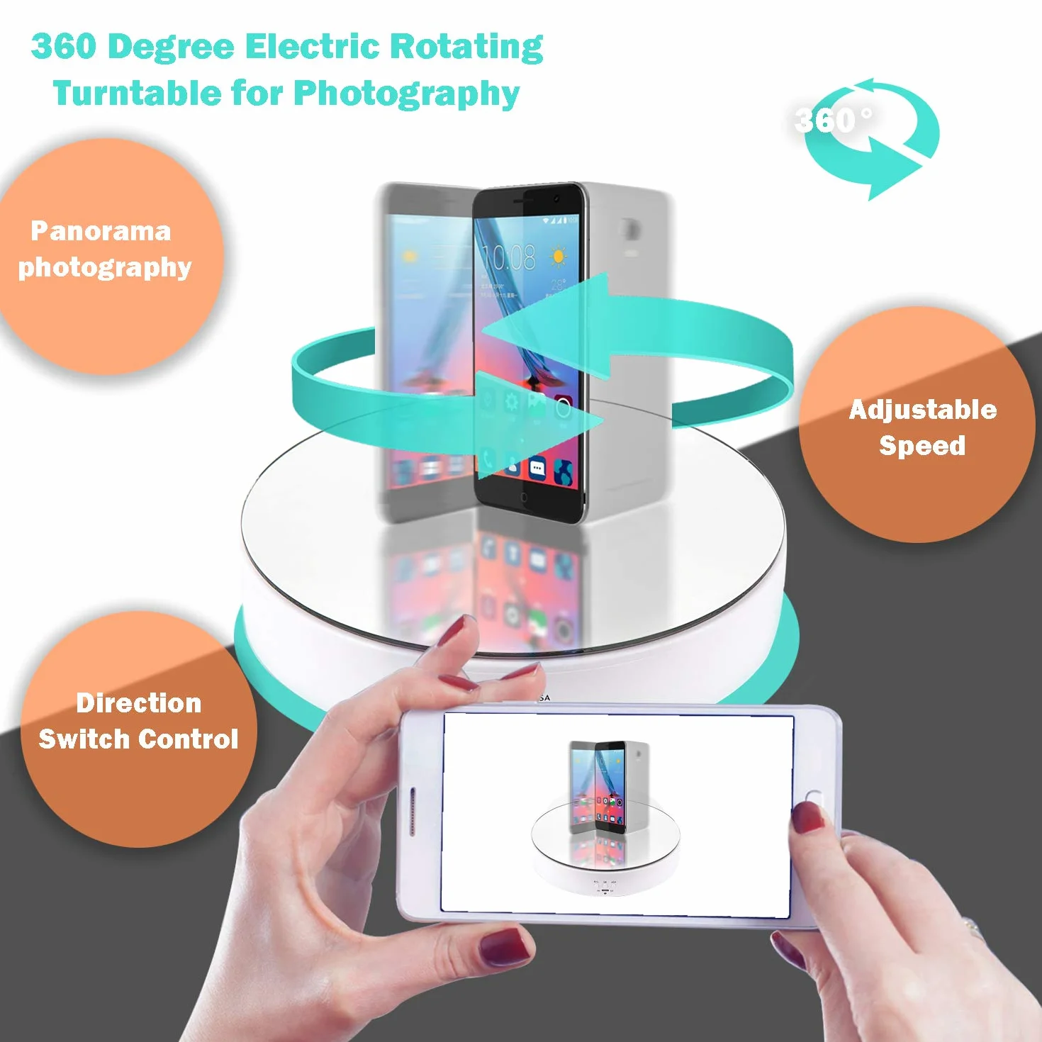 Leadleds Zmotoryzowany obrotowy stojak ekspozycyjny, obciążenie 19,6 cm / 4,5 kg, obracany o 360 stopni stojak gramofonowy do pokazów produktów fotograficznych, biżuterii, zegarków, modeli 3D, ciast,