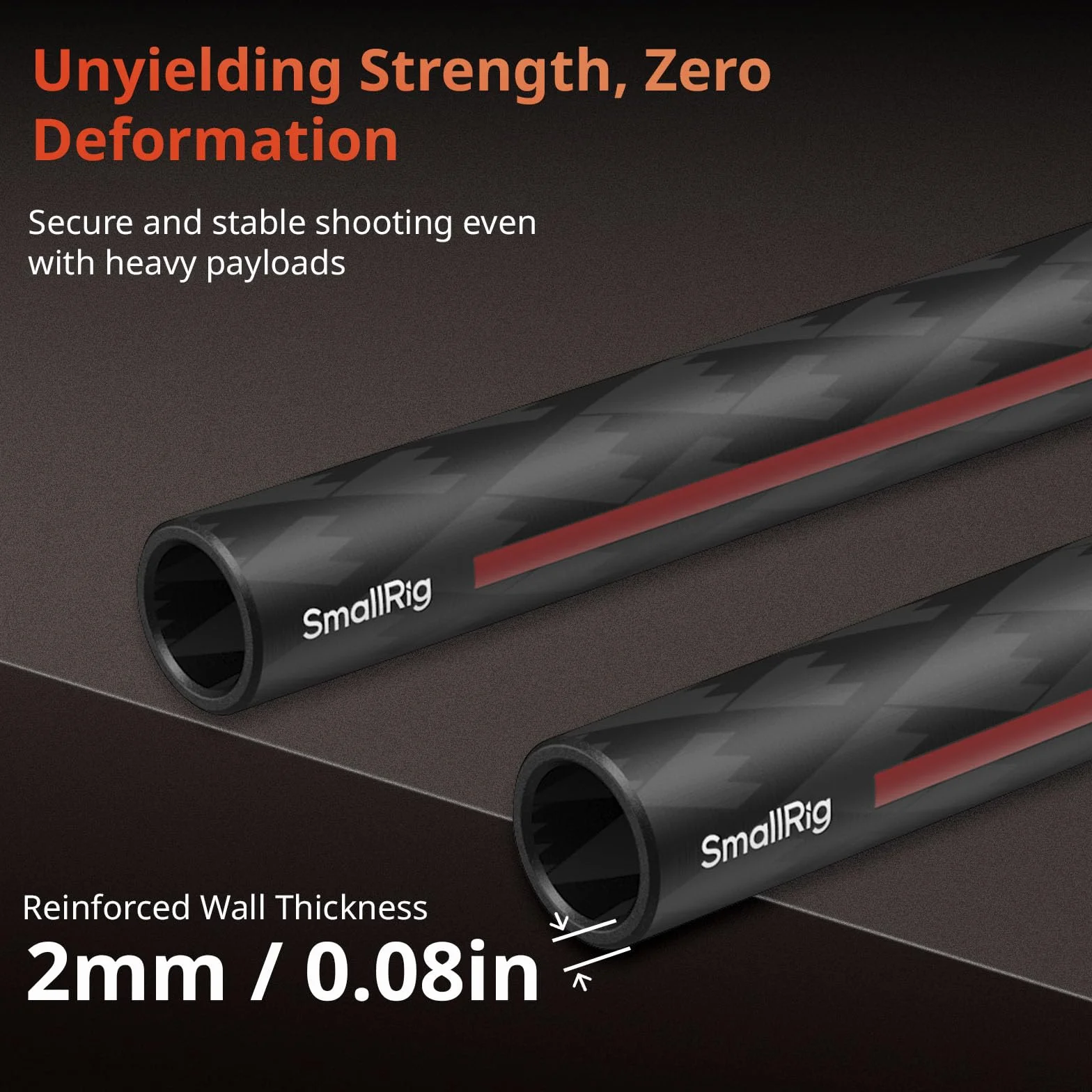 SMALLRIG Pręt z włókna węglowego 15 mm do systemu podparcia pręta 15 mm, 8 cali długości, do zacisków pręta, Matte Box i Follow Focus, opakowanie 2 sztuk - 5211