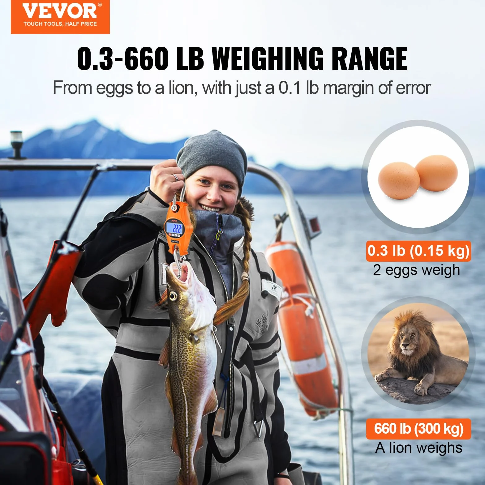 VEVOR Waga dźwigowa 0,15-300 kg cyfrowa wisząca LCD dokładność 0,05 kg