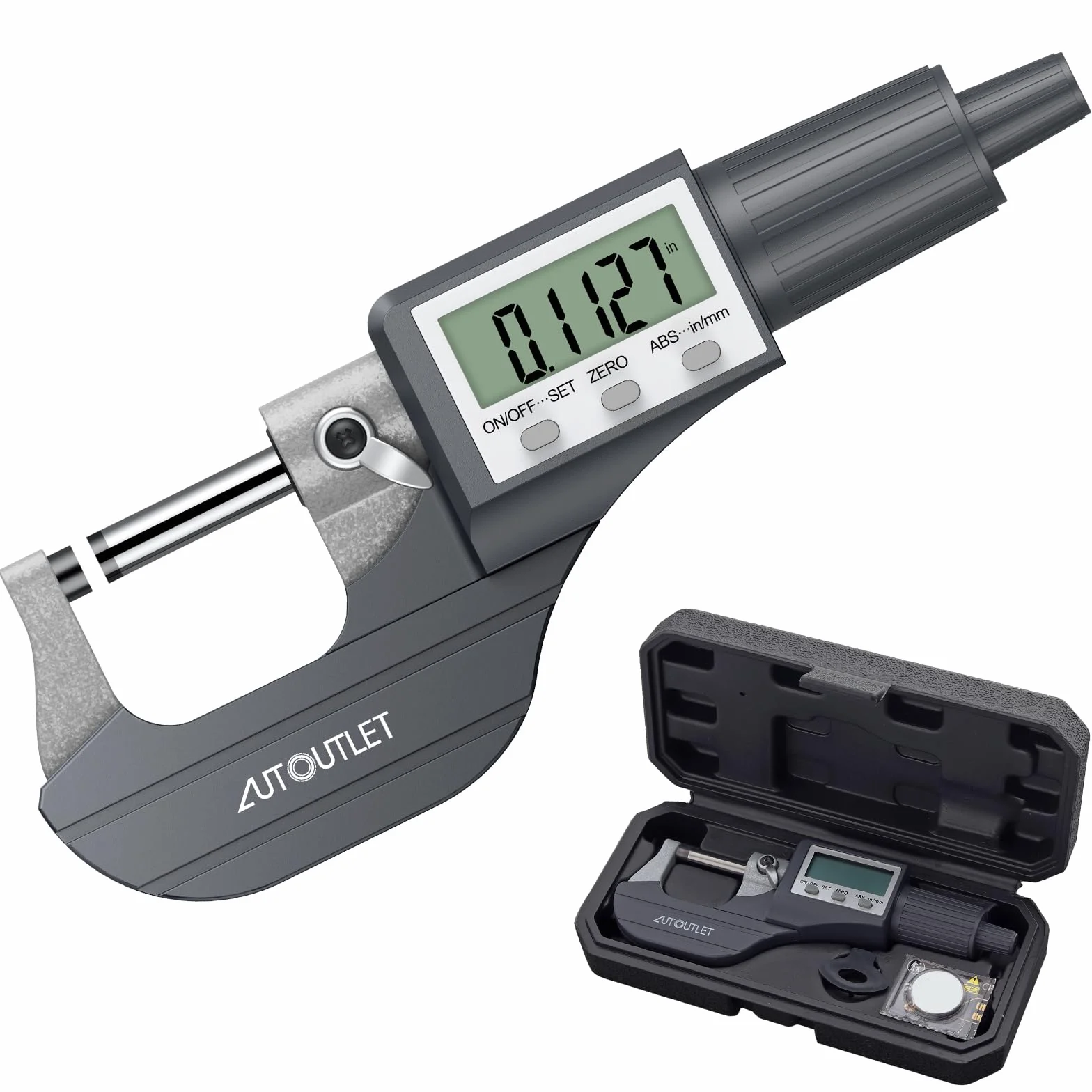 AUTOUTLET Mikrometr cyfrowy mikrometr 0-25 mm/0,001 mm, wysoka precyzja LCD cyfrowy mikrometr suwak mikrometrowy długość narzędzie pomiarowe mikrometr 0,001 mm (0,00005") - szary