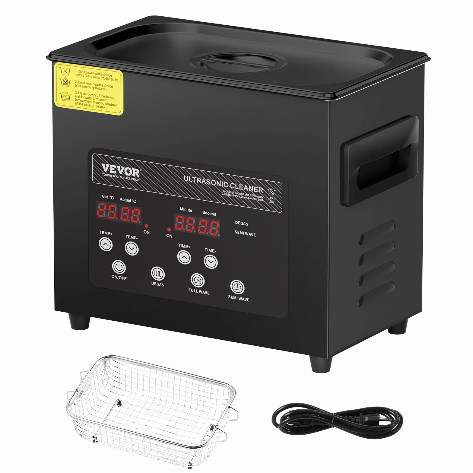 VEVOR Ultradźwiękowa cyfrowa myjka ultradźwiękowa 3 l 120 W, ulepszony tryb delikatny, przemysłowa myjka ultradźwiękowa 40 kHz z podgrzewaczem i zegarem do pojemników, biżuteria 265 x 165 x 240 mm