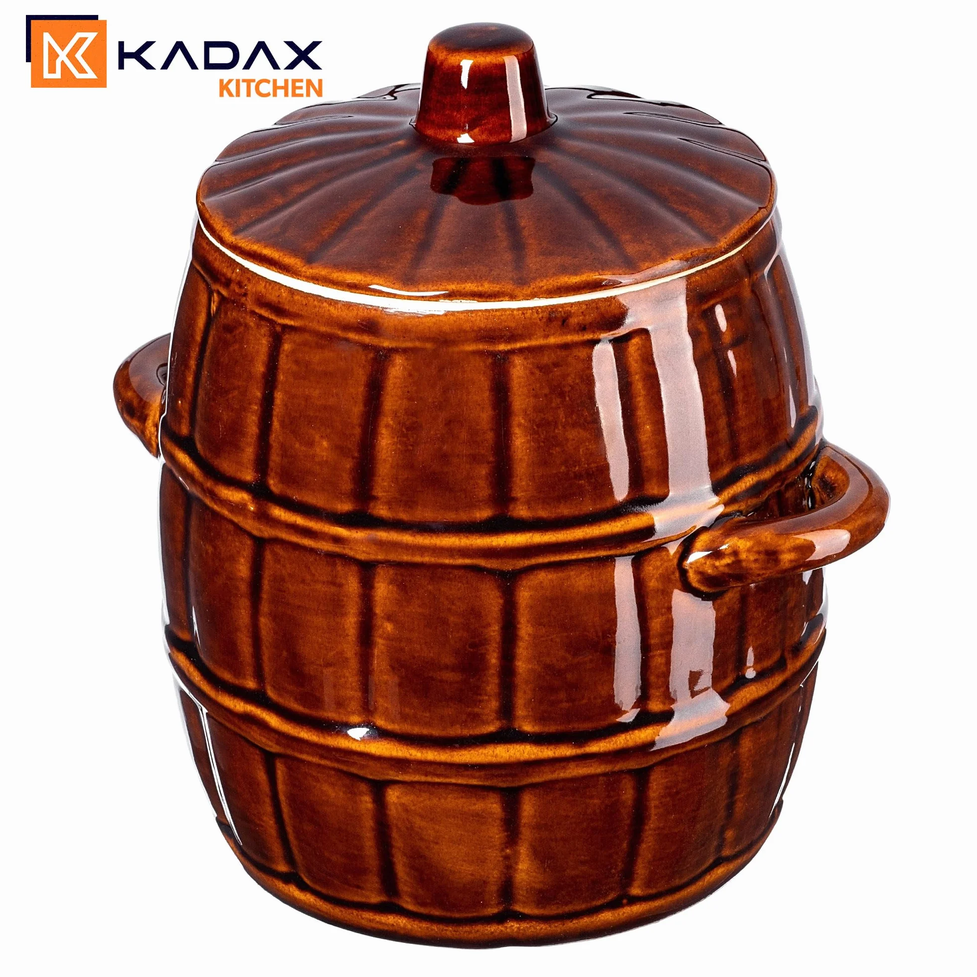 KADAX Garnek kamionkowy do kiszenia 3,2 l, szczelna pokrywa ogranicza dostęp powietrza, kamionka stabilizuje temperaturę i chroni przed światłem, do fermentacji ogórków i kapusty