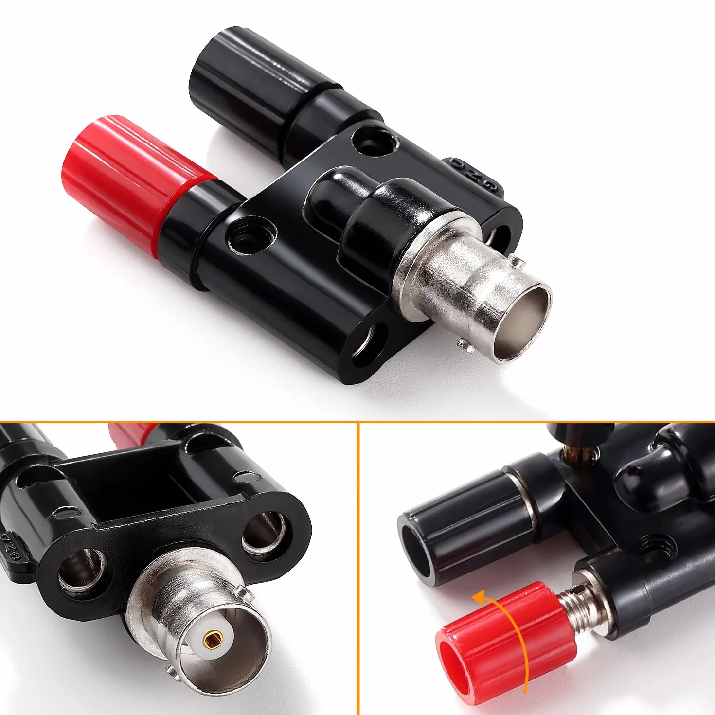 BNC Żeński na 2 x 4mm Podwójny Wtyk Bananowy Adapter Koncentryczny do Kabla Oscyloskopowego, Rozdzielacz Koncentryczny RF, BNC Żeński na Podwójny Wtyk Bananowy