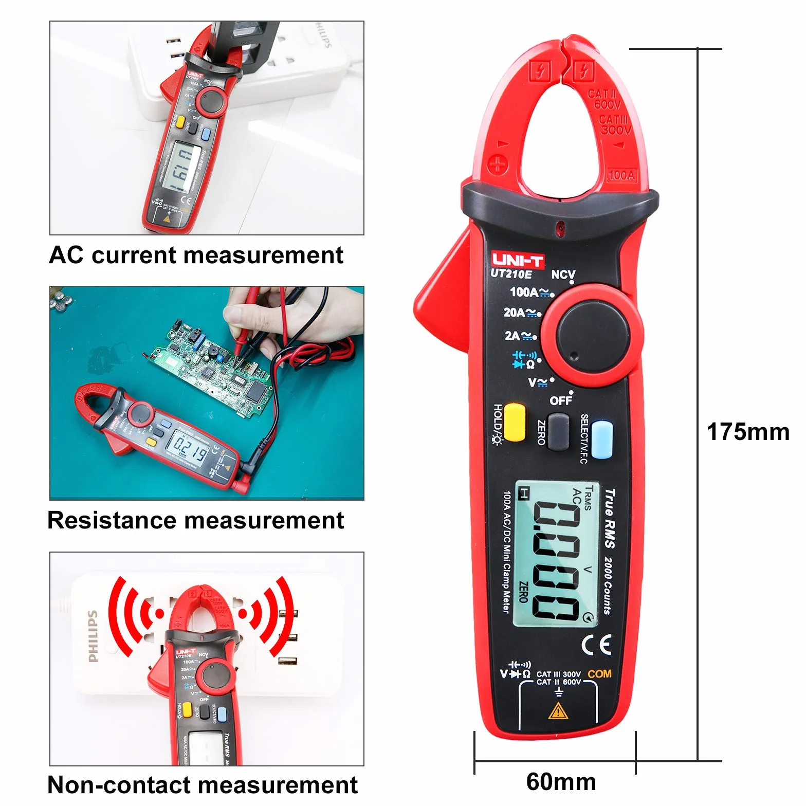 YIRU UNI-T UT210 series True RMS Digital Clamp Meter AC/DC Voltage Tester with ohm, Capacitance Measurement…