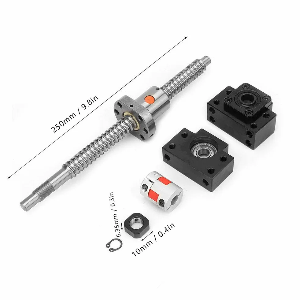 SFU1605 zestaw śrub kulkowych ze stali nierdzewnej 250 mm BKBF12 do maszyny CNC