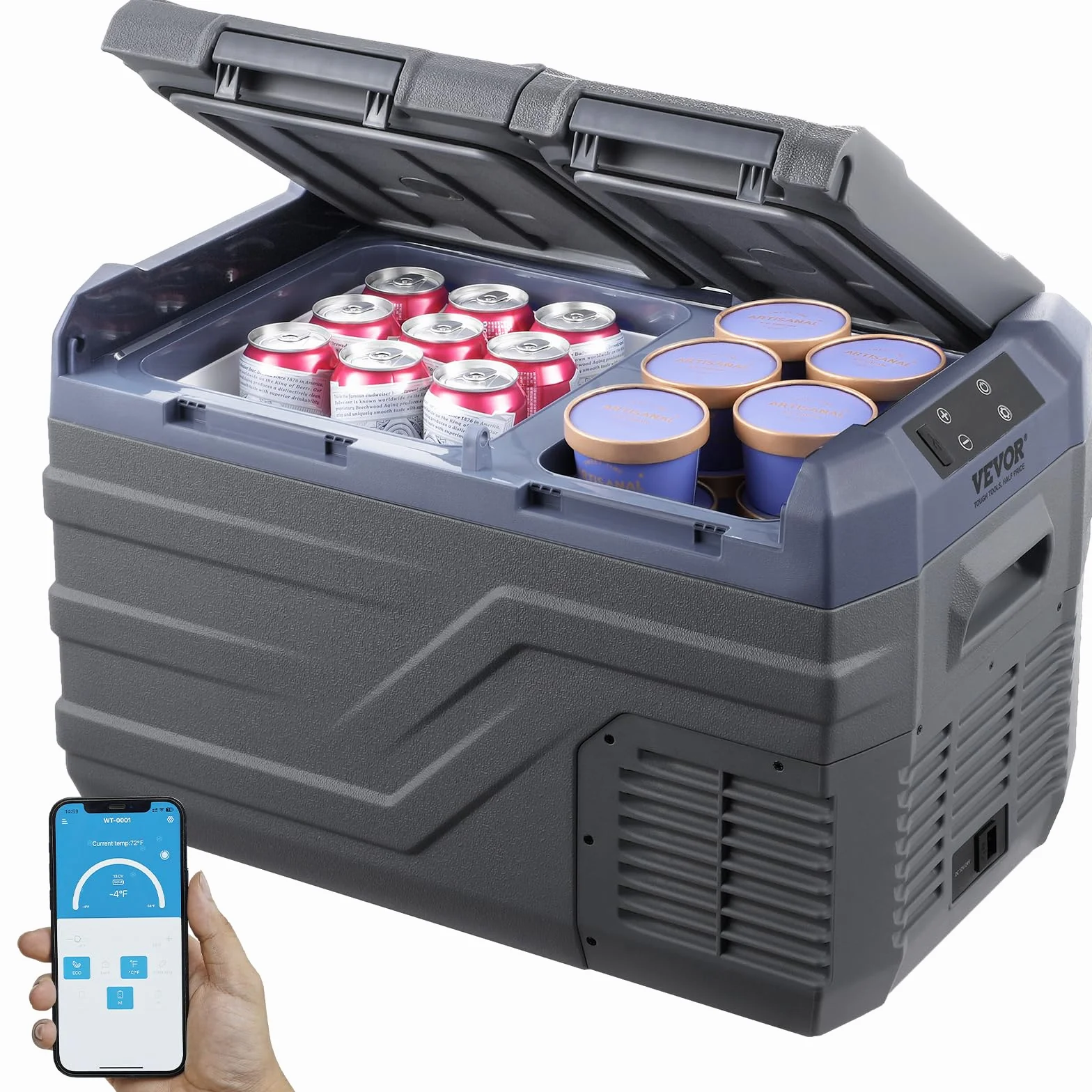 VEVOR NLS35, lodówka samochodowa 12 V, 25 l (26,4 qt), dwustrefowa przenośna zamrażarka, regulowany zakres 15.6 °C-20.0 °C, 12/24 V DC i 100-240 V AC kompresor chłodzący na zewnątrz, kemping, kampera