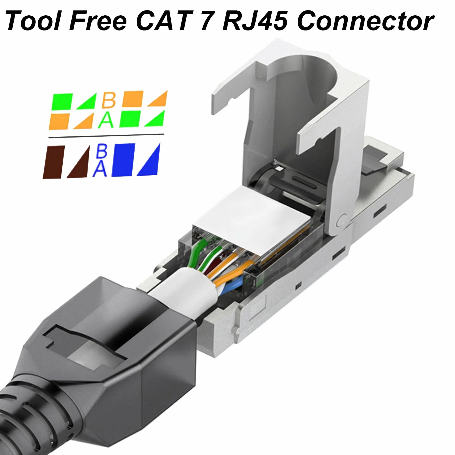Wtyczka RJ45 bez narzędzi, wtyczka sieciowa CAT7, wtyczka LAN do kabli instalacyjnych, CAT 7 RJ45 wtyczka sieciowa, wtyczka zaciskowa do kabla krosowego, CAT7 CAT6