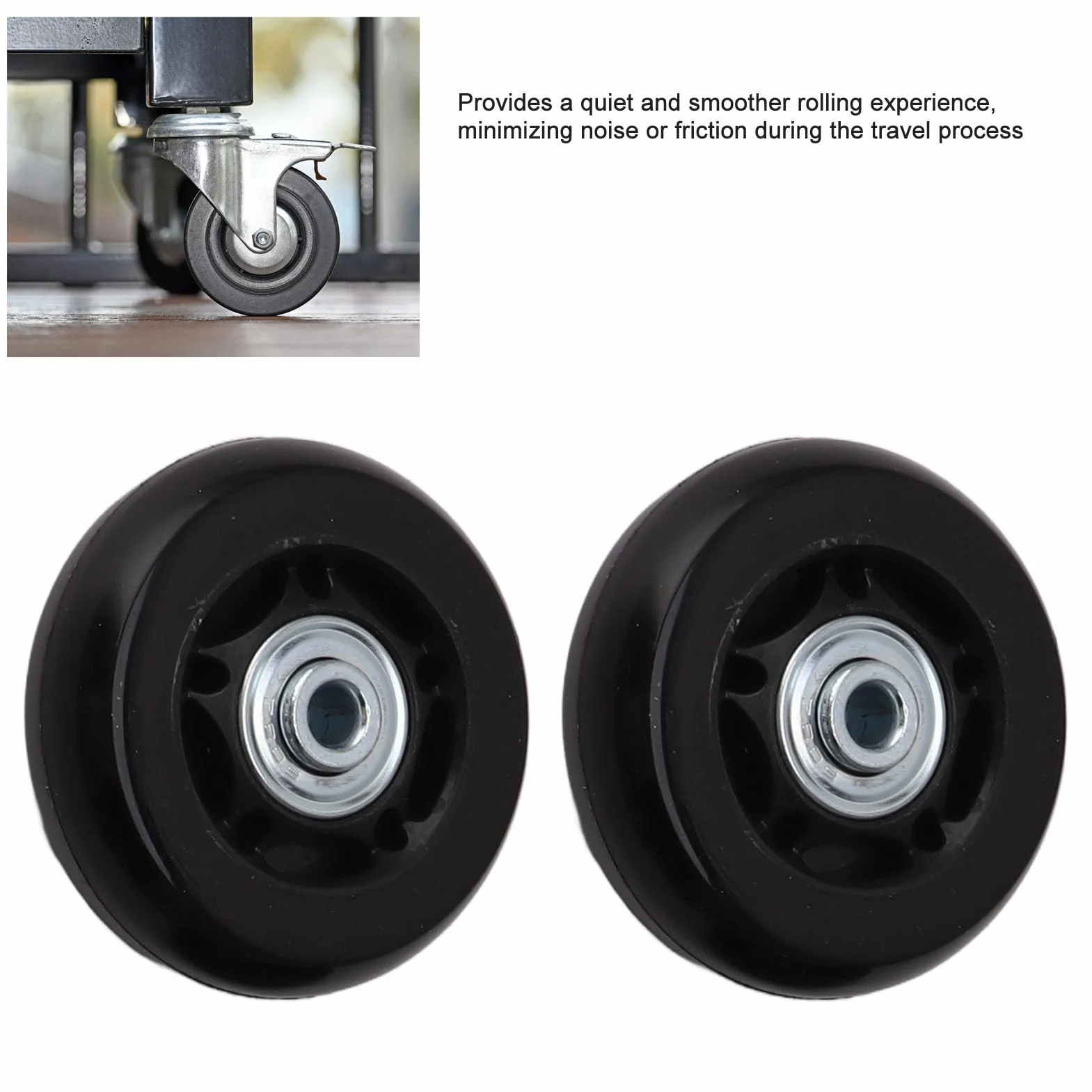 Zestaw 2 zapasowych kółek do bagażu 54 mm/60 mm/64 mm, uniwersalne kółka liniowe z narzędziem instalacyjnym, gumowe kółka obrotowe do walizki bagażowej (60 x 24 mm)
