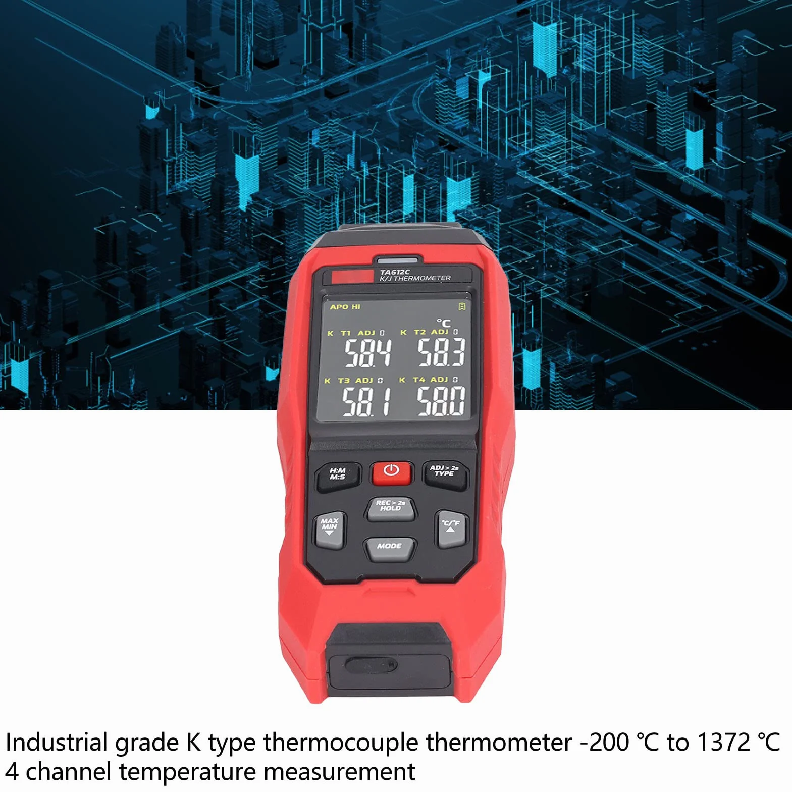 Termometr Kontaktowy z Sondą Termopary 4-kanałowy z Rejestratorem Danych
