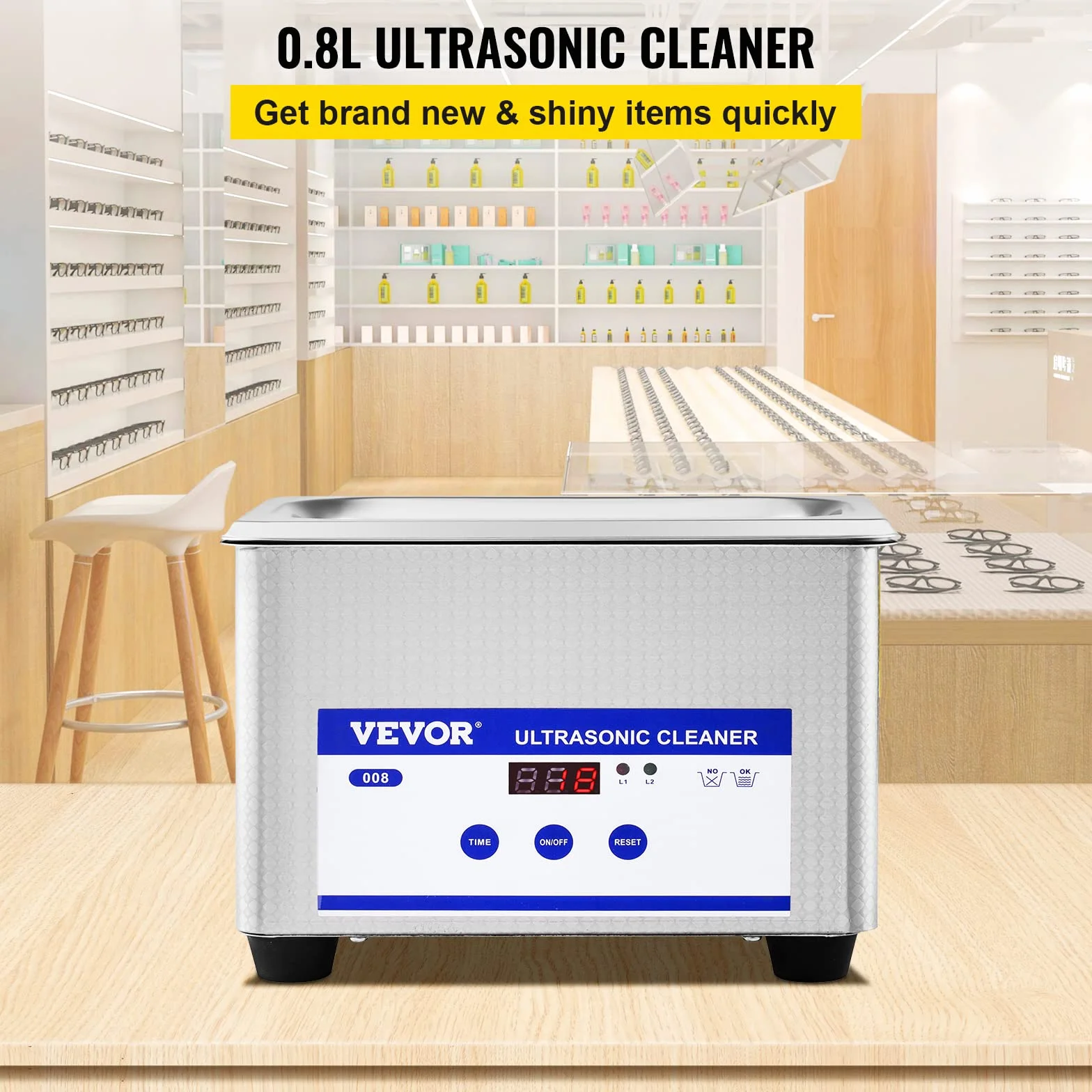 VEVOR Ultradźwiękowy środek czyszczący 800ml 35W Profesjonalna myjka ultradźwiękowa ze stali nierdzewnej 40 kHz z wyświetlaczem LED