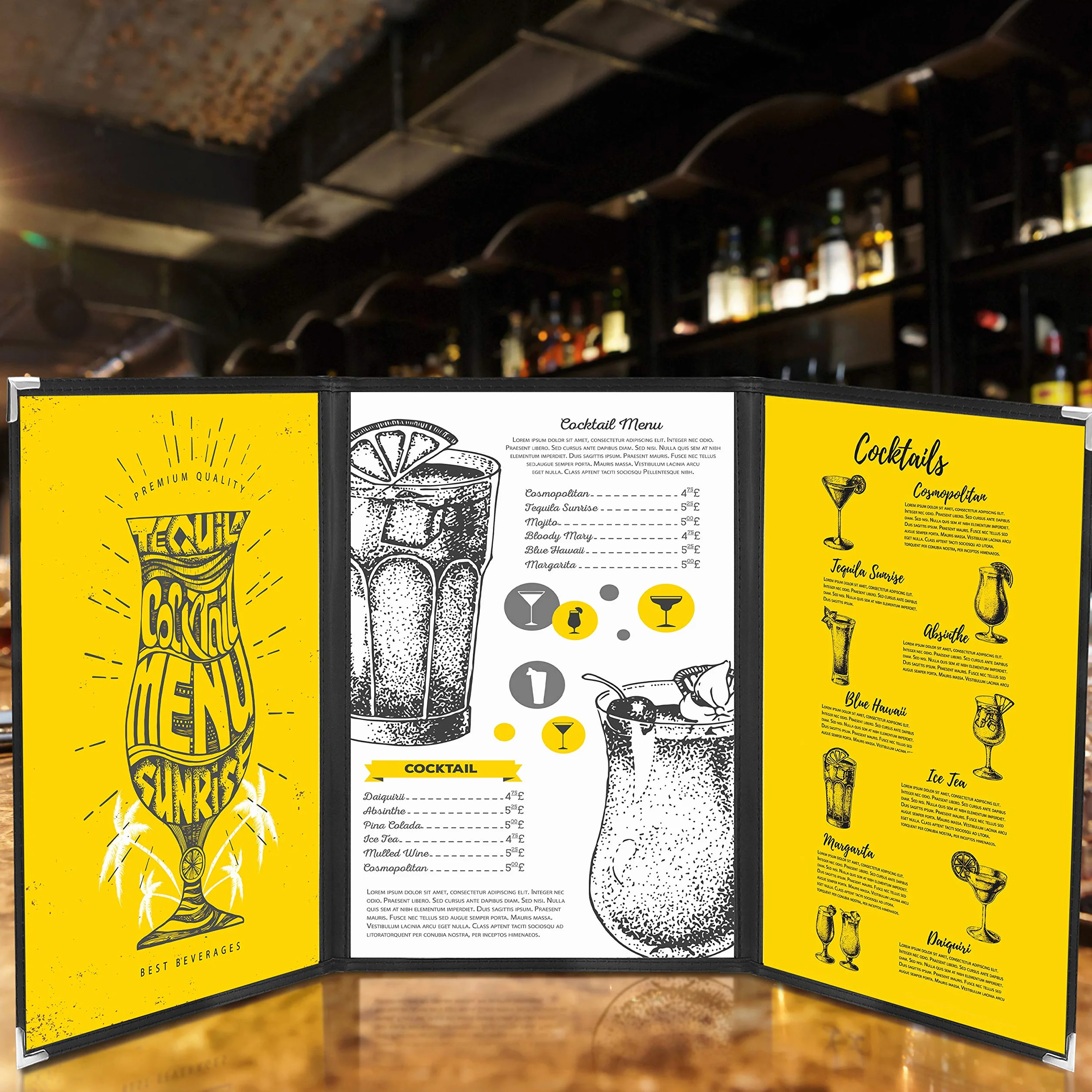 Kurtzy 3-Częściowa Składana Okładka Menu A4 (10 Sztuk) – Okładka Menu 3-Częściowa w Stylu Amerykańskim Przezroczysta – Czarna Okładka 3-Częściowa Menu z Zabezpieczonymi Rogami – Do Restauracji, Barów