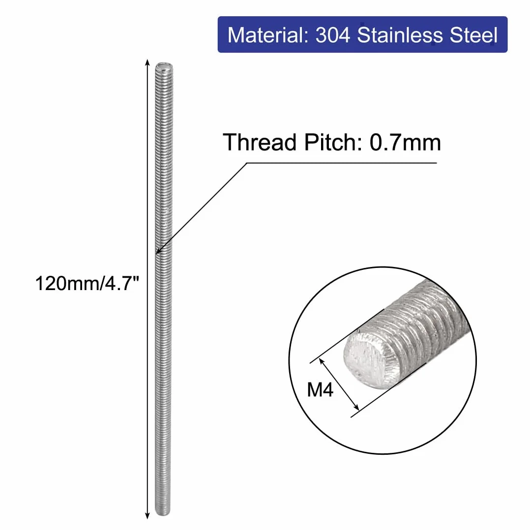 sourcingmap M4 x 120 mm stal nierdzewna 304 w pełni gwintowane pręty pręty sztyfty srebrny odcień 5 szt.