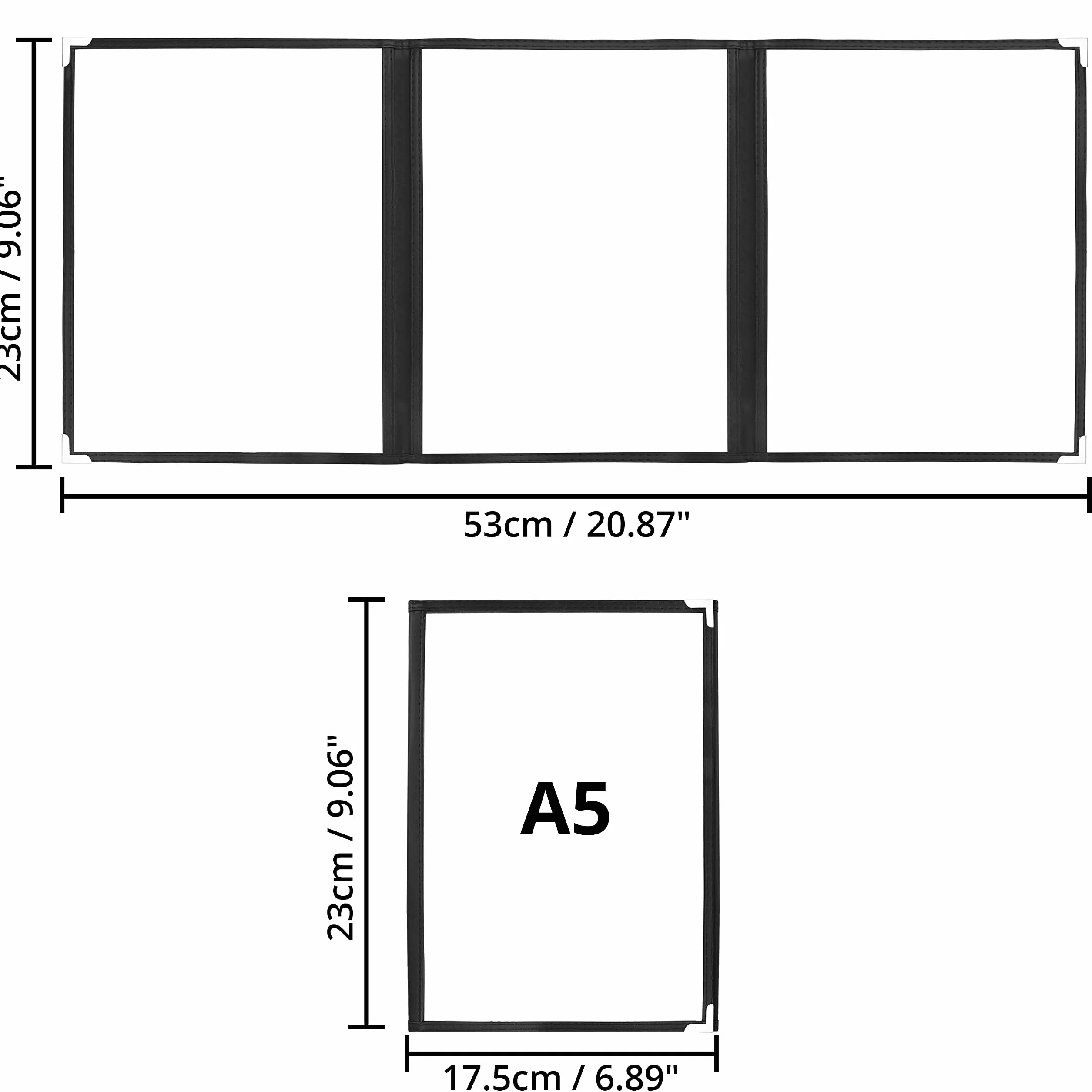 Kurtzy Potrójnie składane okładki na menu A5 (10 sztuk) - 3 składane podwójne uchwyty na menu w stylu amerykańskim - czarne potrójnie przezroczyste okładki menu z ochraniaczami narożnymi - do restauracji, barów, kawiarni, jedzenia i napojów