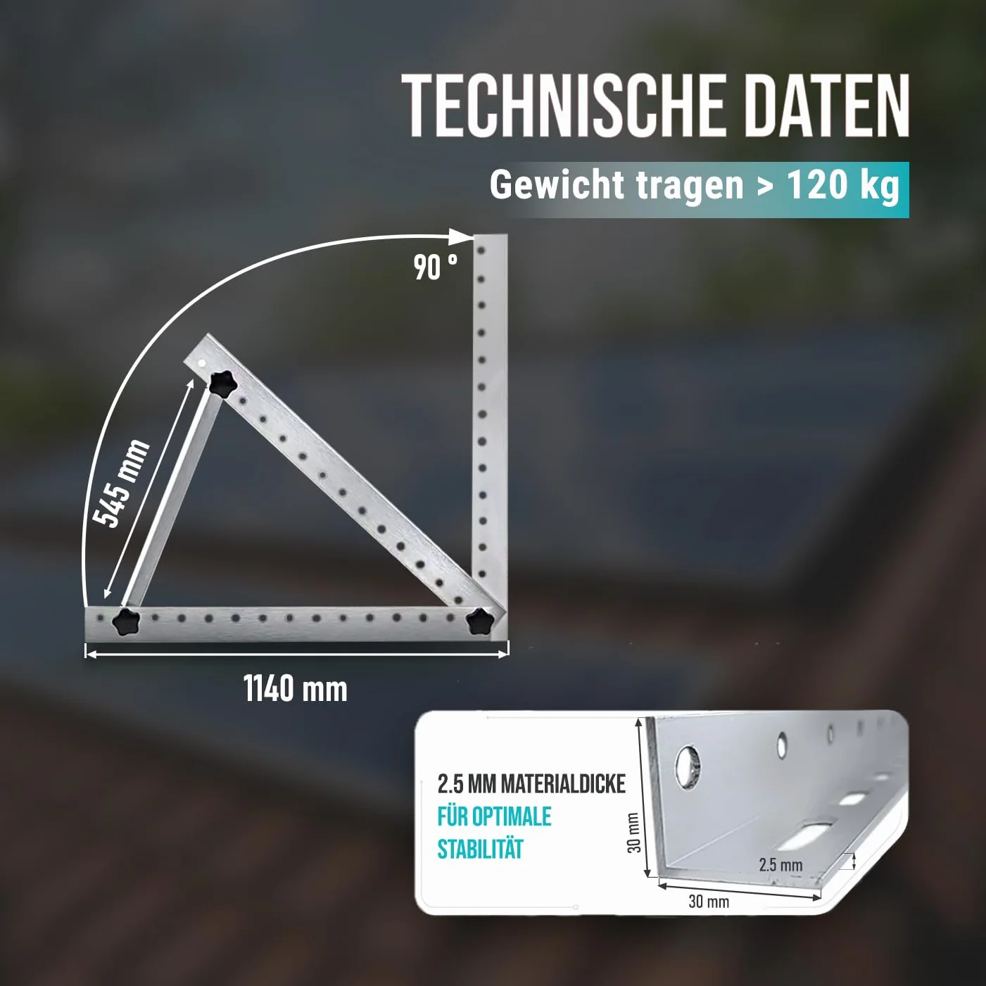 VOOXA 4x uchwyt na 2 panele słoneczne do 114 cm | regulowany 0-90°, z aluminium | łatwe w montażu elementy mocujące ze stali nierdzewnej | do dachu płaskiego, małej elektrowni na balkonie, ściany