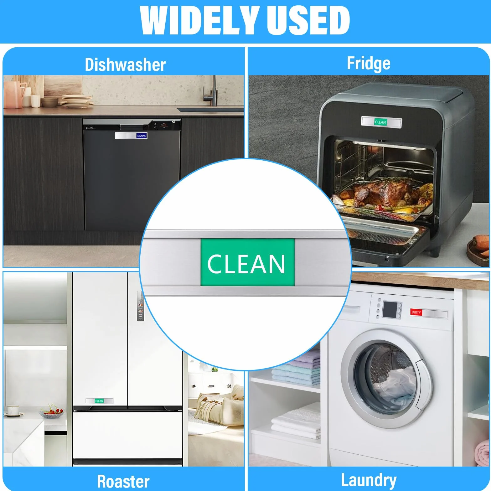 Czysty / brudny szyld przesuwny, do zmywarki do naczyń, znak Clean Dirty Runing, akcesoria kuchenne z dwustronnym klejem