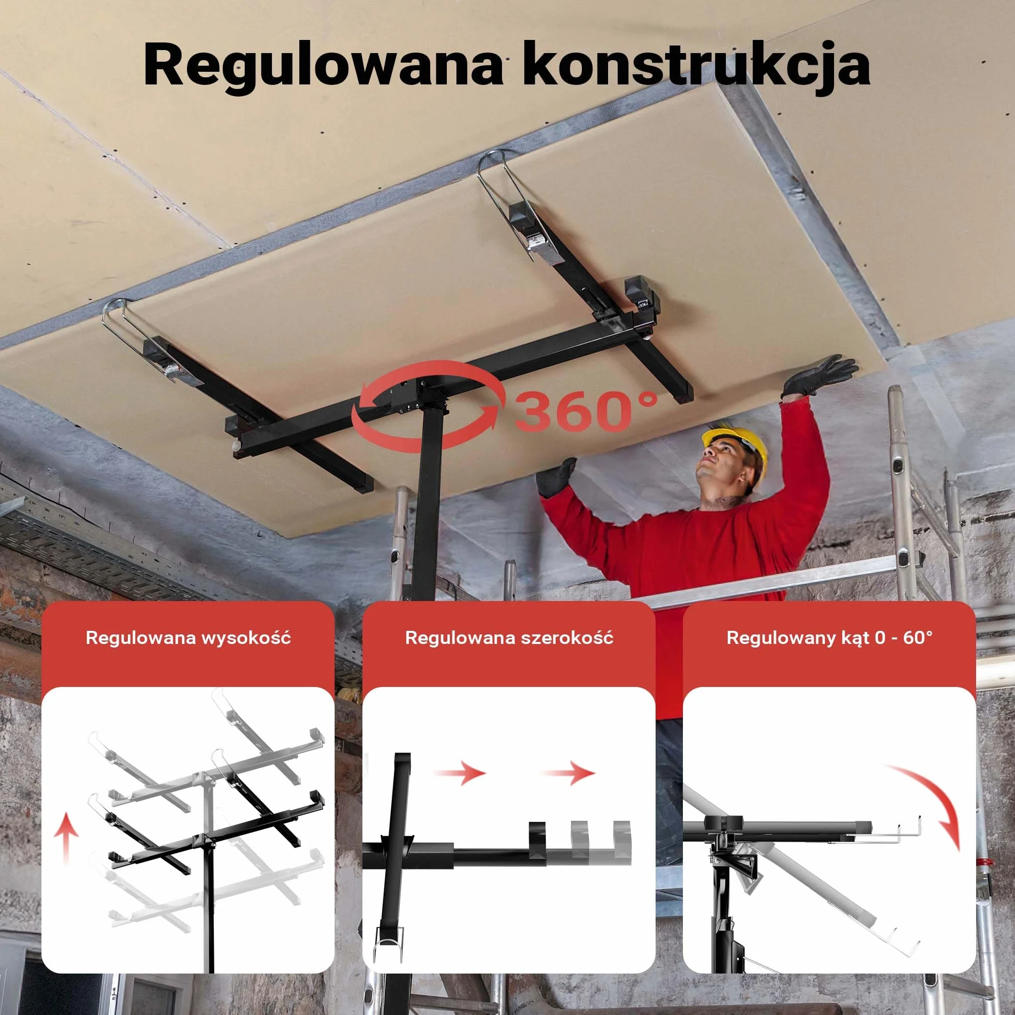 Podnośnik do paneli Wiltec XXL 68 kg 140-350 cm 2,90 m czarny
