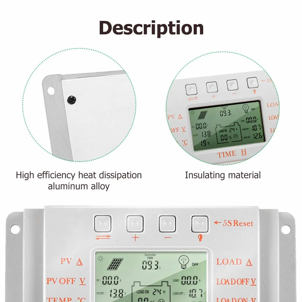 SolaMr 10A Solar Charge Controller 12V/24V Auto Identification Intelligent Regulator z wyświetlaczem LCD M10