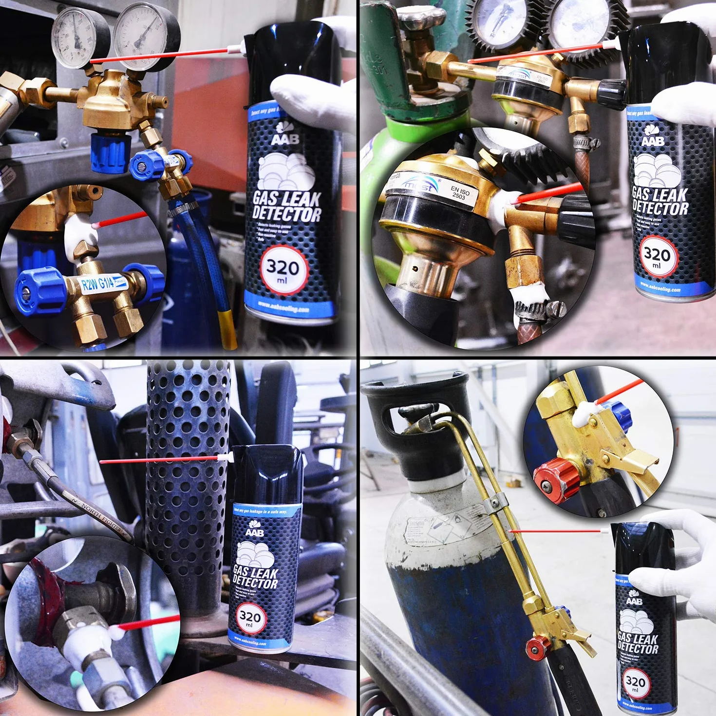 6 x AABCOOLING Wykrywacz Wycieku Gazu 320ml - Tester Szczelności, Spray do Wykrywania Nieszczelności, Pianka do Samochodowego Układu LPG, Tester Instalacji Gazowej
