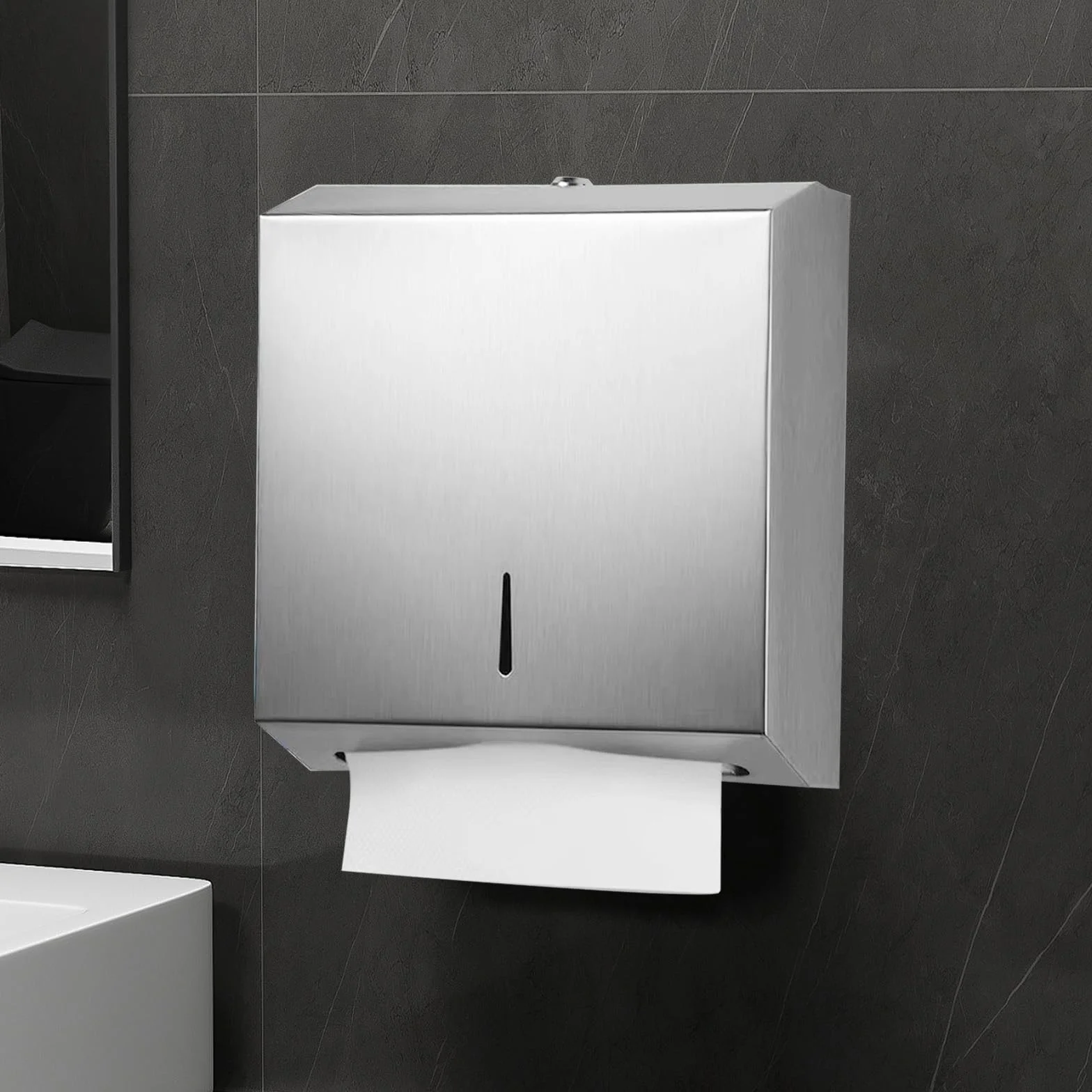 Dozownik ręczników papierowych ze stali nierdzewnej, montowany na ścianie, 300-400 arkuszy, zamykany