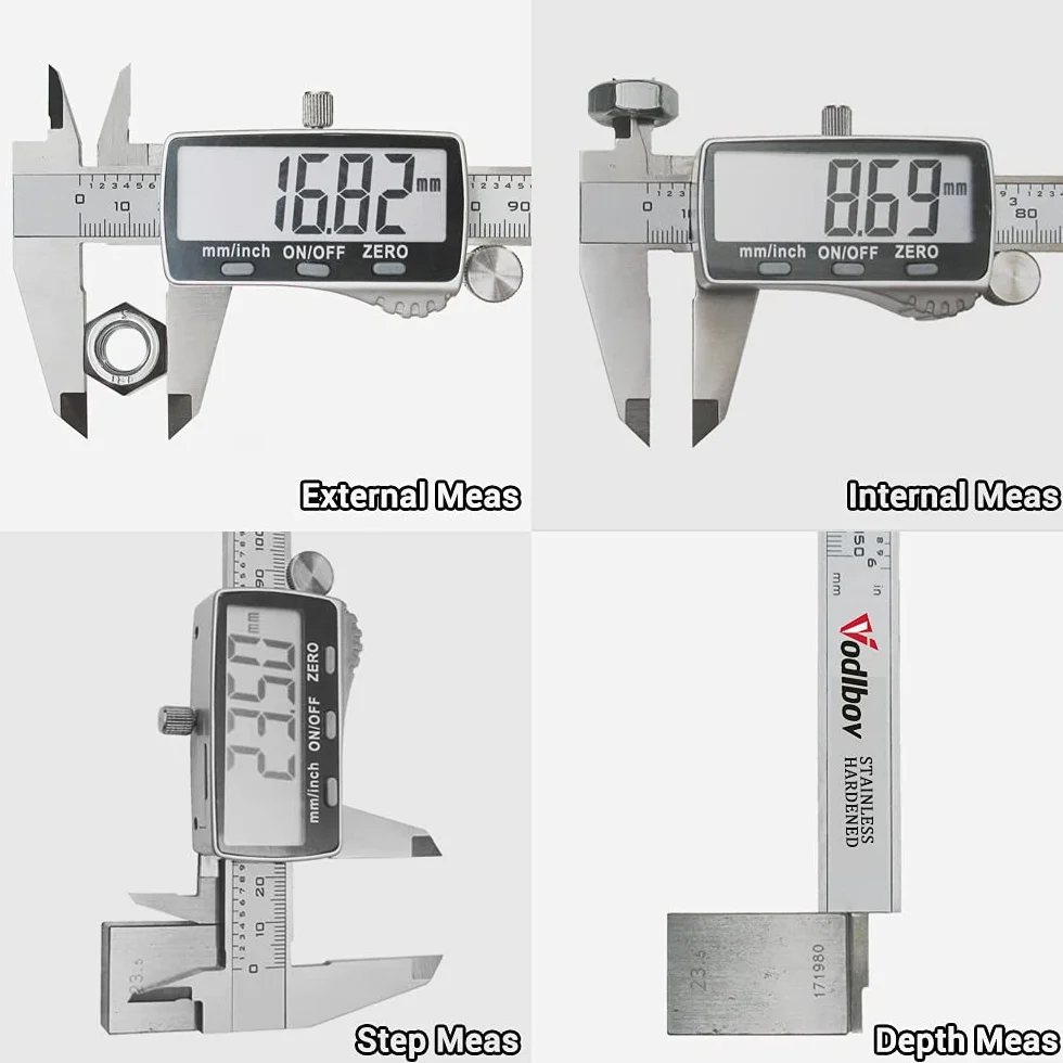 suwmiarka cyfrowa, 150 mm, wysoce precyzyjna, stal nierdzewna, do pomiaru zewnętrznego, wewnętrznego i głębokości, elektroniczny miernik z dużym wyświetlaczem LCD, pudełko