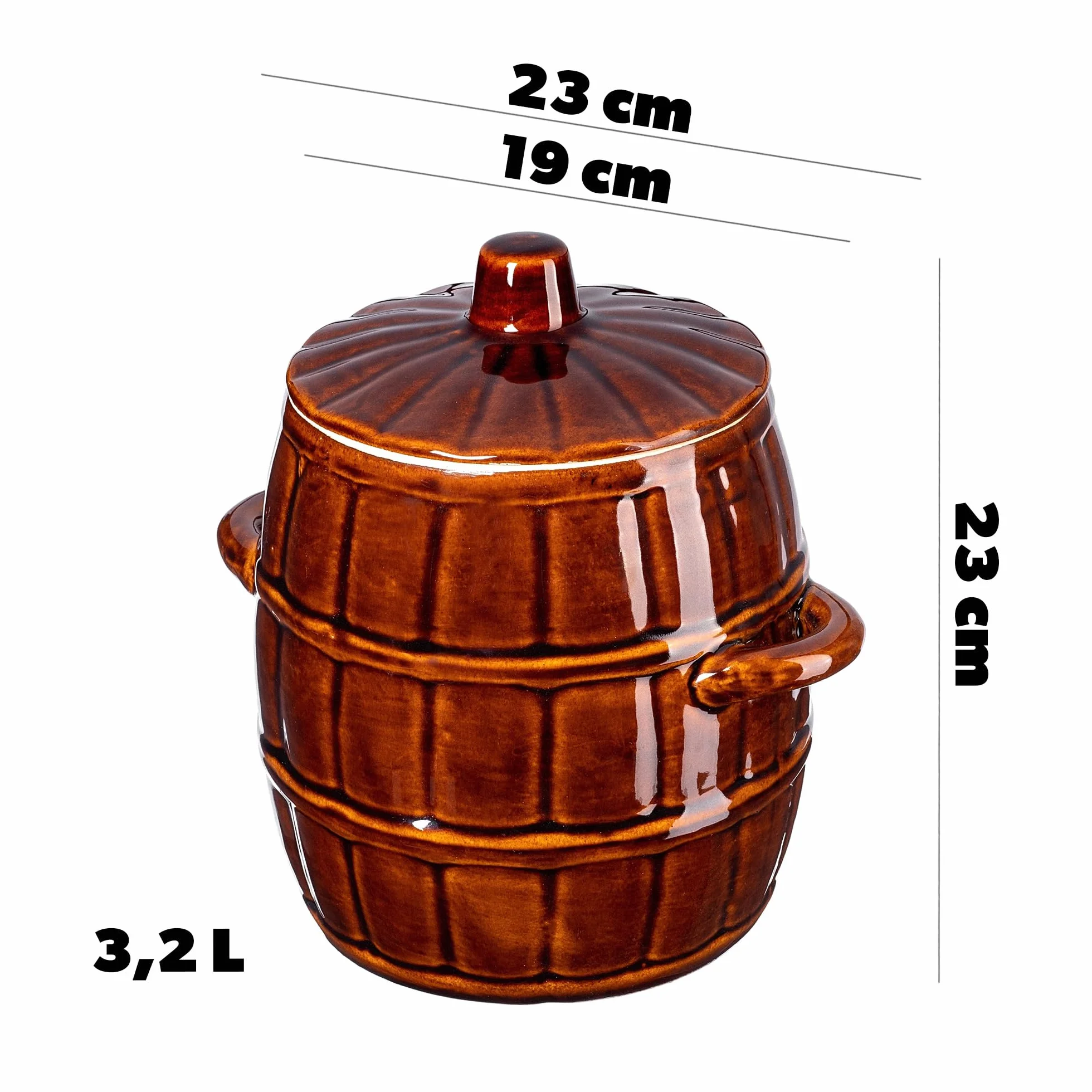 KADAX Garnek kamionkowy do kiszenia 3,2 l, szczelna pokrywa ogranicza dostęp powietrza, kamionka stabilizuje temperaturę i chroni przed światłem, do fermentacji ogórków i kapusty