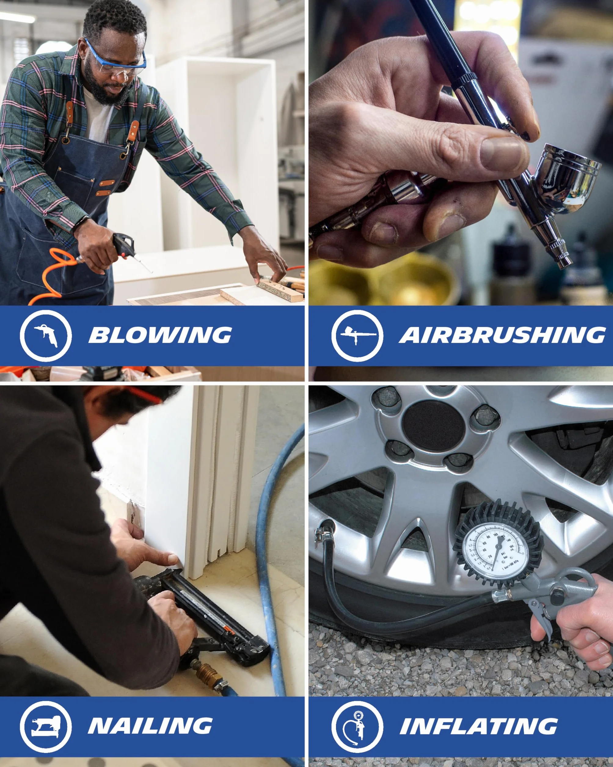 Michelin MBL6 przenośna sprężarka powietrza, 6-litrowa bezolejowa sprężarka powietrza + zestaw (w zestawie pistolet do pompowania, wąż spiralny i 3 dysze)