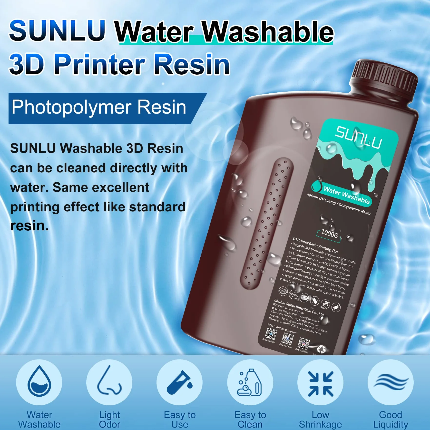 SUNLU Żywica UV 405 nm standardowa do drukarek 3D 4/6/8K LCD DLP SLA 2 kg czarna