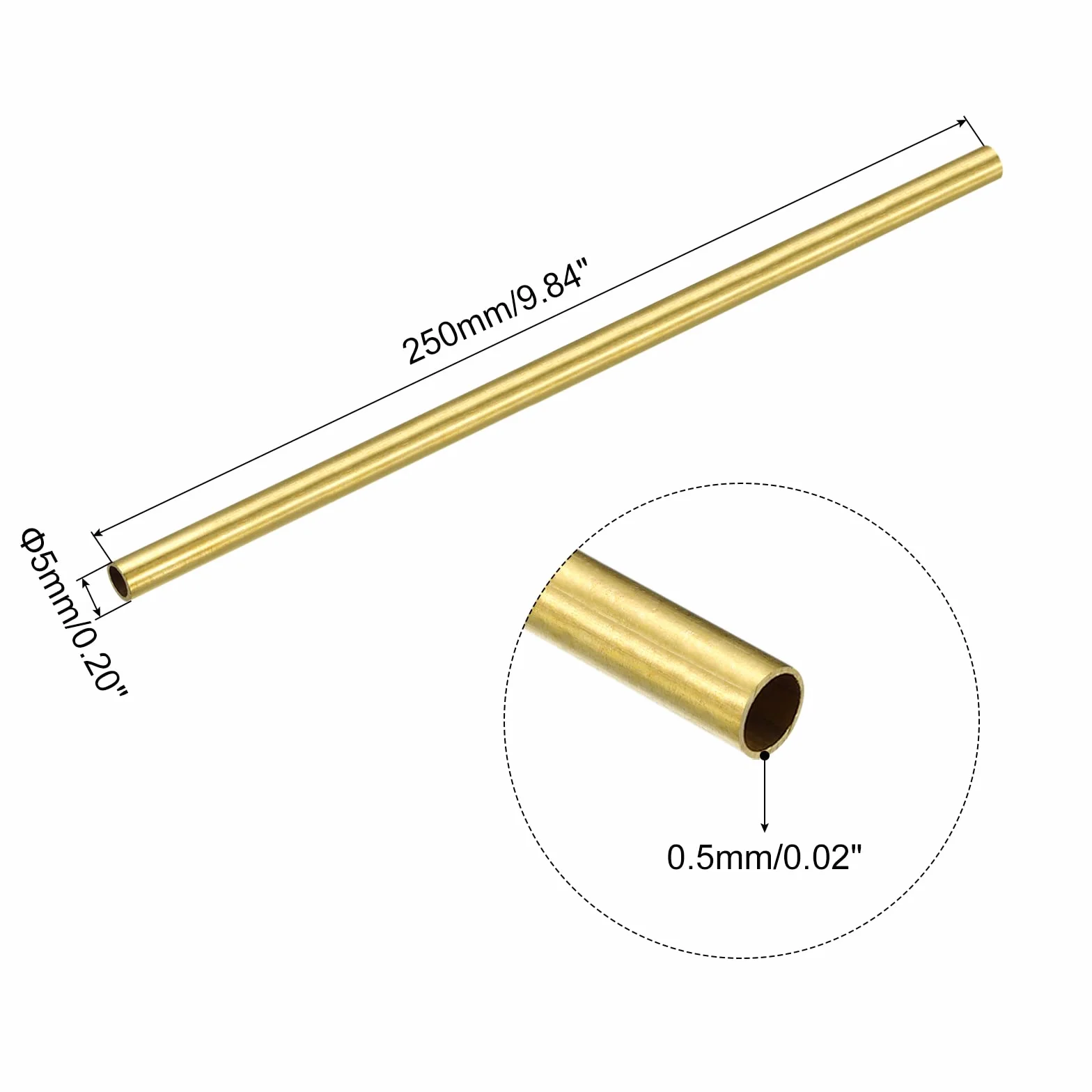 QUARKZMAN Rurka mosiężna, 5mm OD 0,5mm Grubość ściany 250mm Długość okrągła rura dla przemysłu, projekty DIY