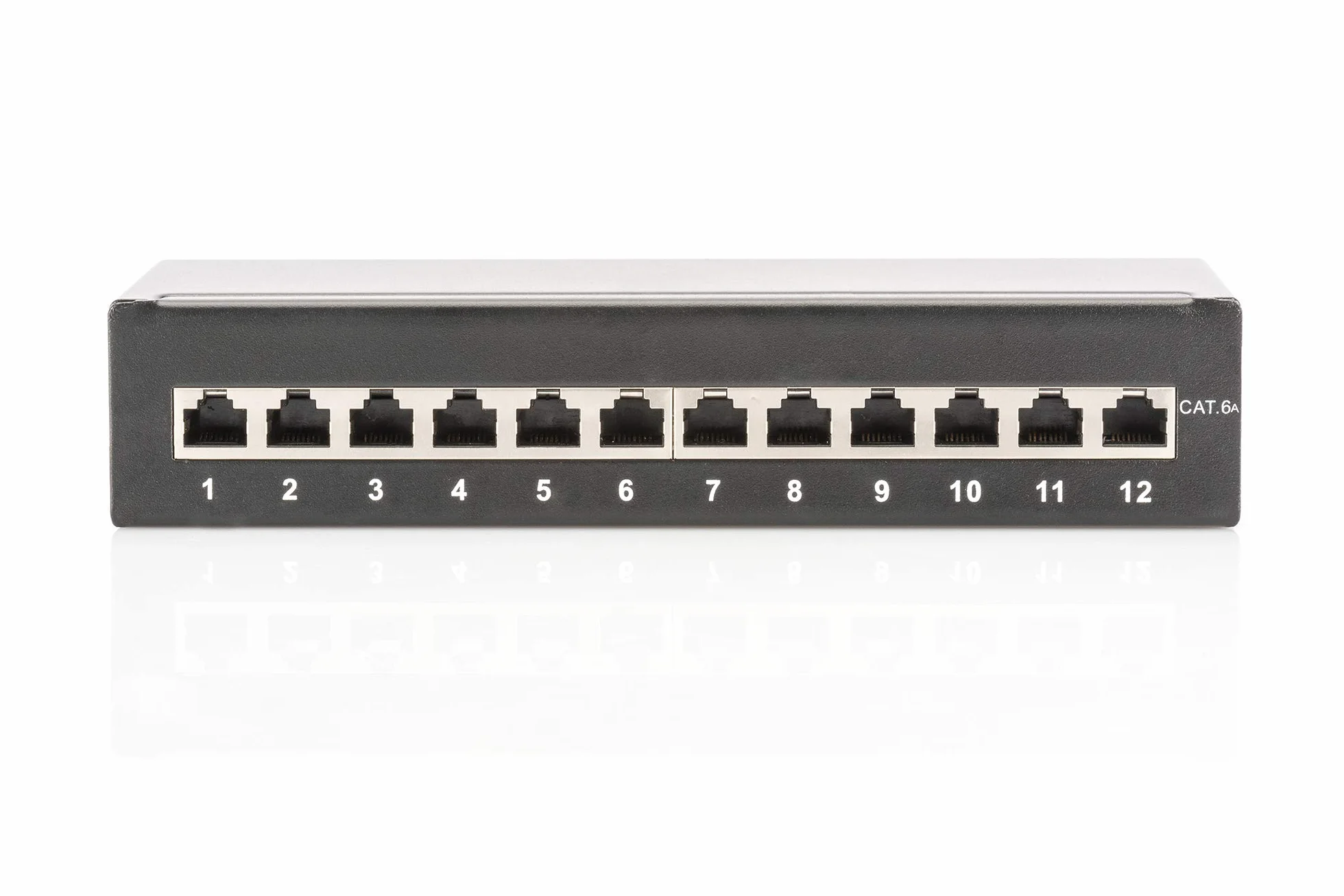 DIGITUS Desktop Panel krosowy (patch panel) - Cat-6A - 12-portowy RJ45 - ekranowany - pole krosowe LSA - montaż powierzchniowy - czarny