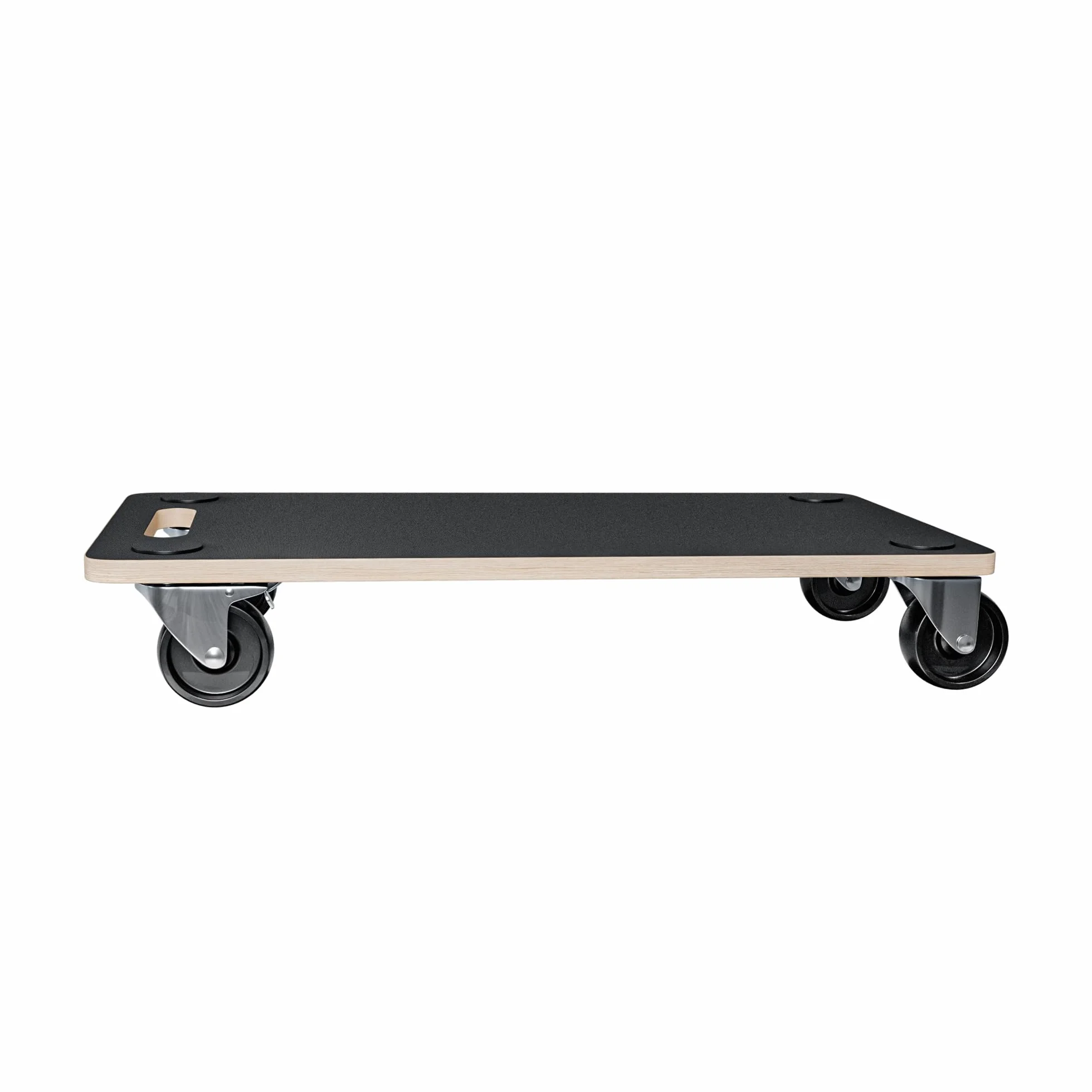 Amig - Platforma ładunkowa z kółkami | prostokątny wspornik obrotowy | 4 maty antypoślizgowe | 58 x 29 cm | maksymalne obciążenie 200 kg | 4 koła: 2 z hamulcem | MDF | certyfikat FSC | czarny