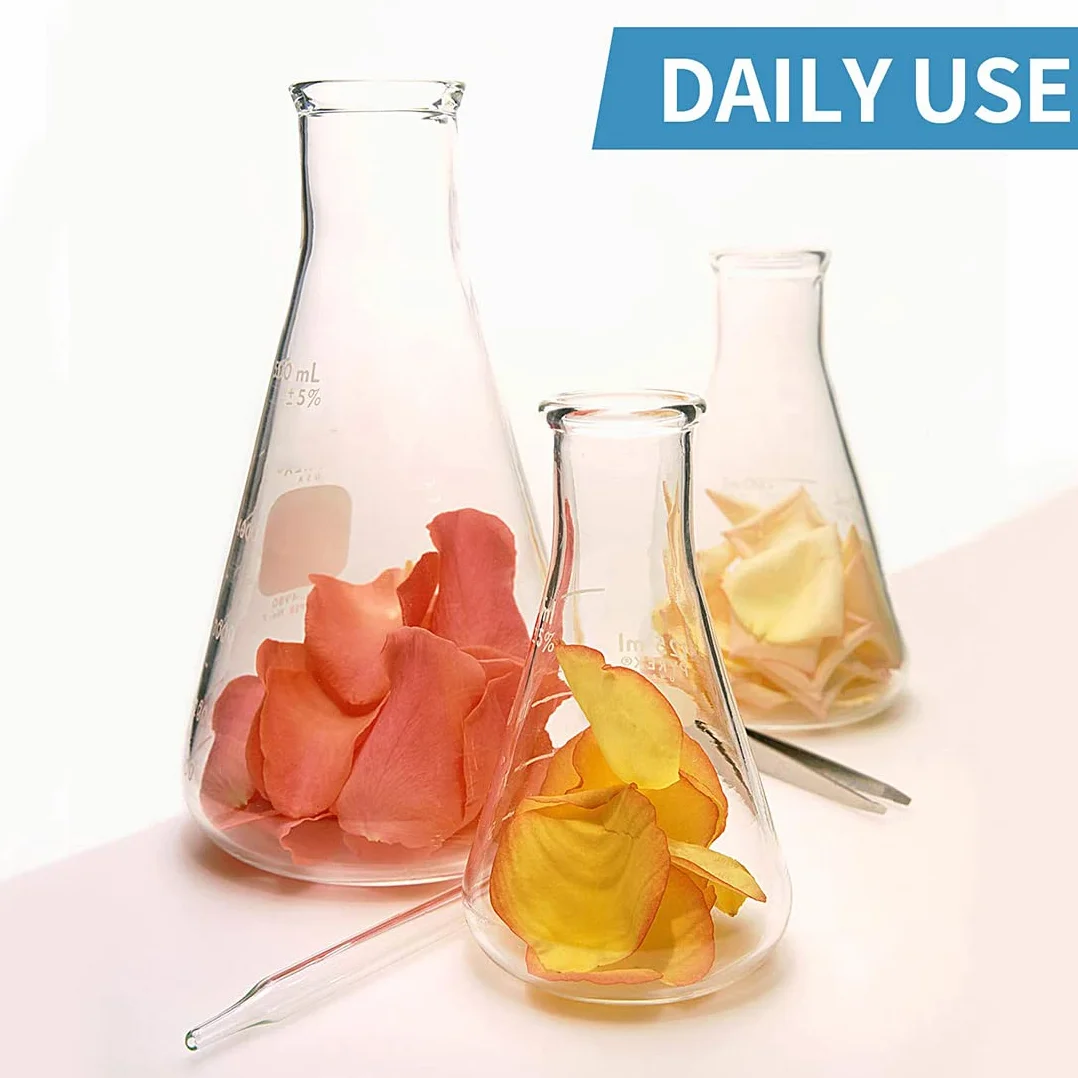 Zestaw szklanych kolb Erlenmeyera JESTOOLO 250 ml 200 ml 150 ml z pipetami