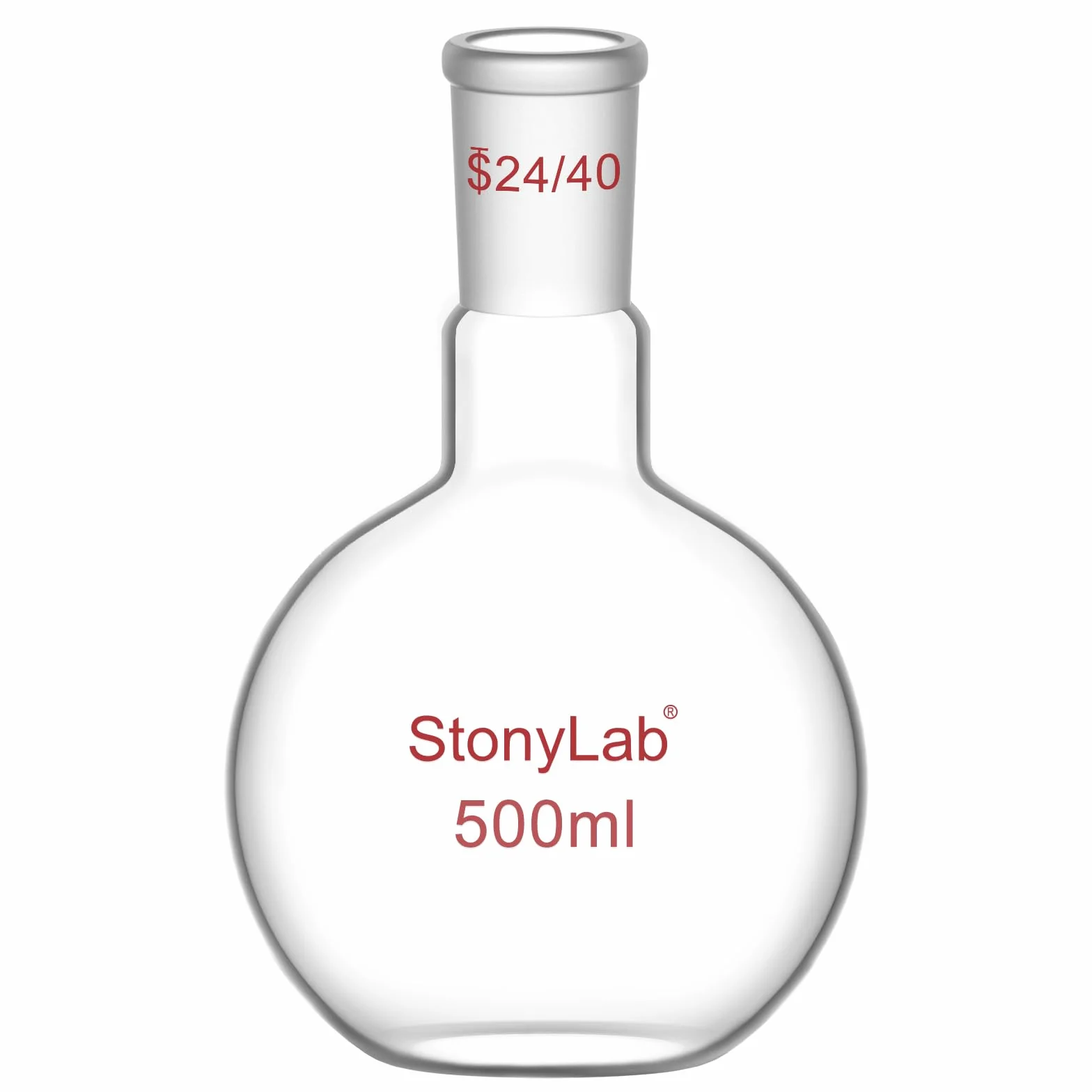 StonyLab 500ml Glas Einhals Flachboden Kochflasche mit 24/40 Standard Taper Outer Joint