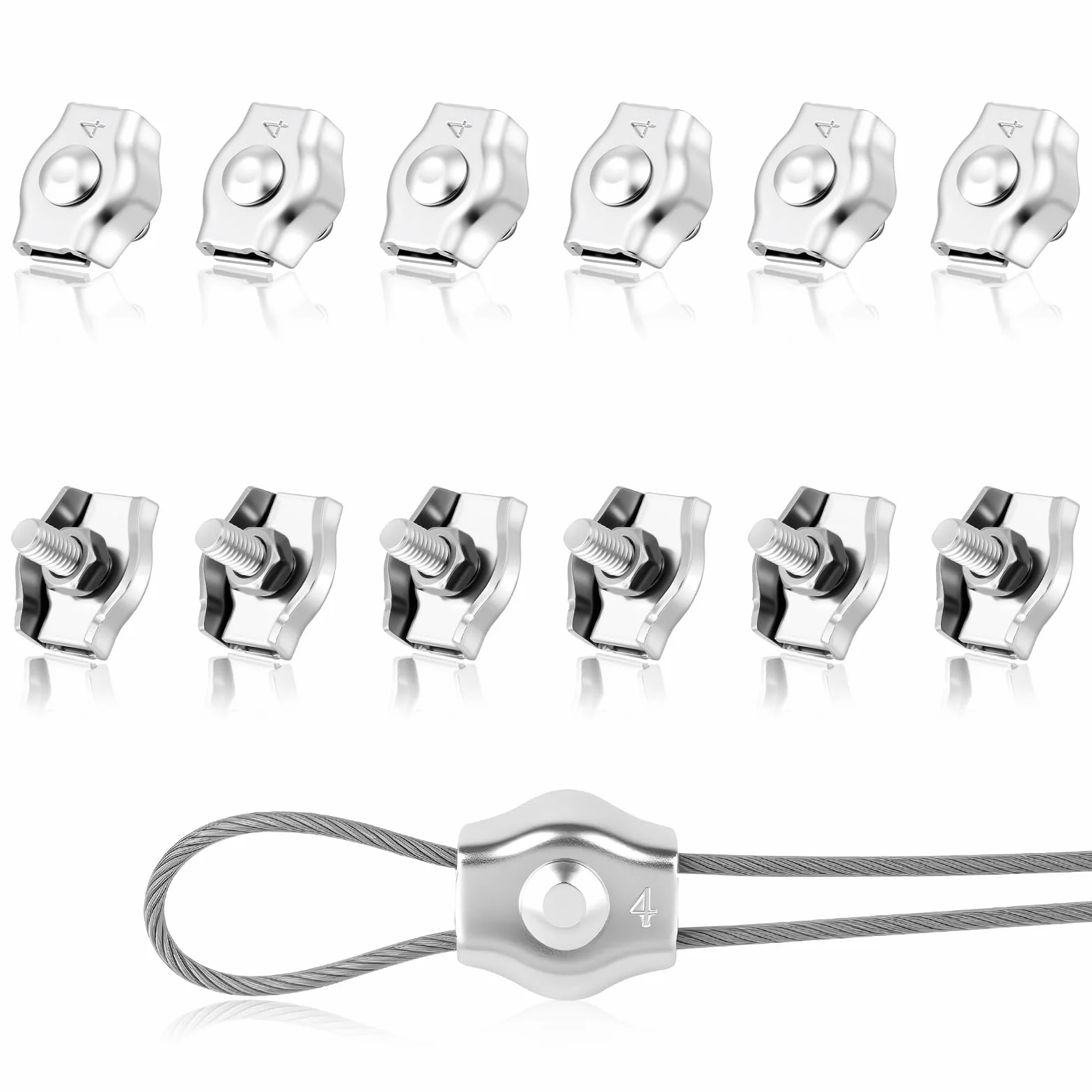 Flintronic M2 zacisk do liny drucianej, 12 sztuk pojedynczych klipsów, 2 mm stal nierdzewna, zacisk linowy, łącznik do liny stalowej 3 mm, linka stalowa do bielizny, linka leśna, linka leśna, mocowana
